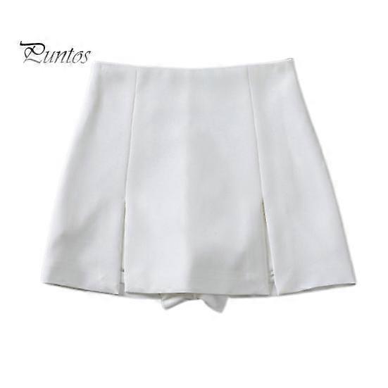 Women Mini Skirt High Waist Side Split Design Solid Color Short Skirt A-Line Design Skort Anti-exposure Work Skirt
