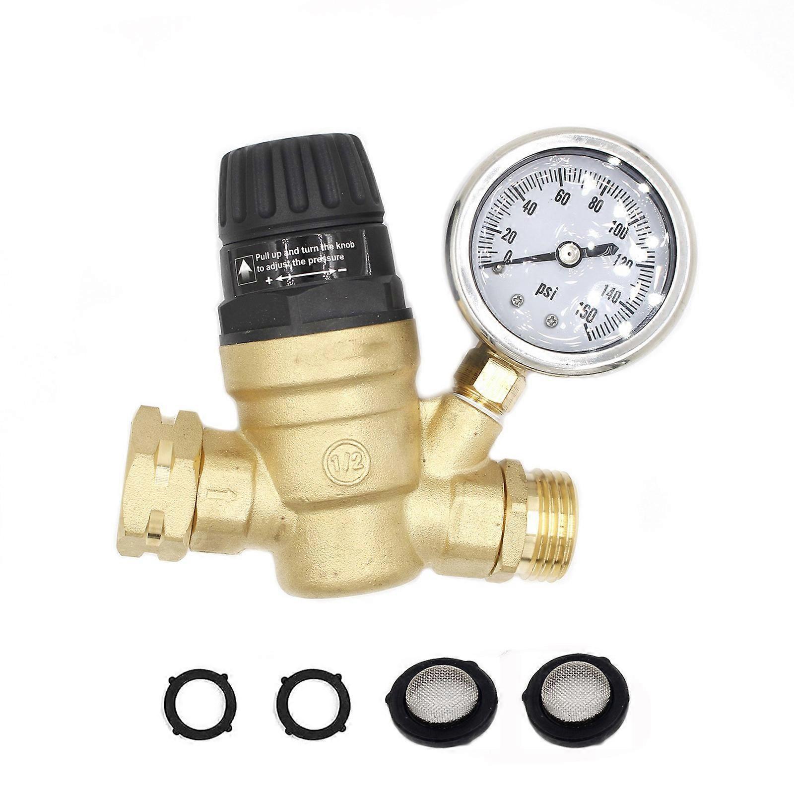 RVs Water Pressure Regulator Valves Water Pressure Reducer Handle Adjustable with Gauges 160PSI & Inlet Screened Filters Multicolor