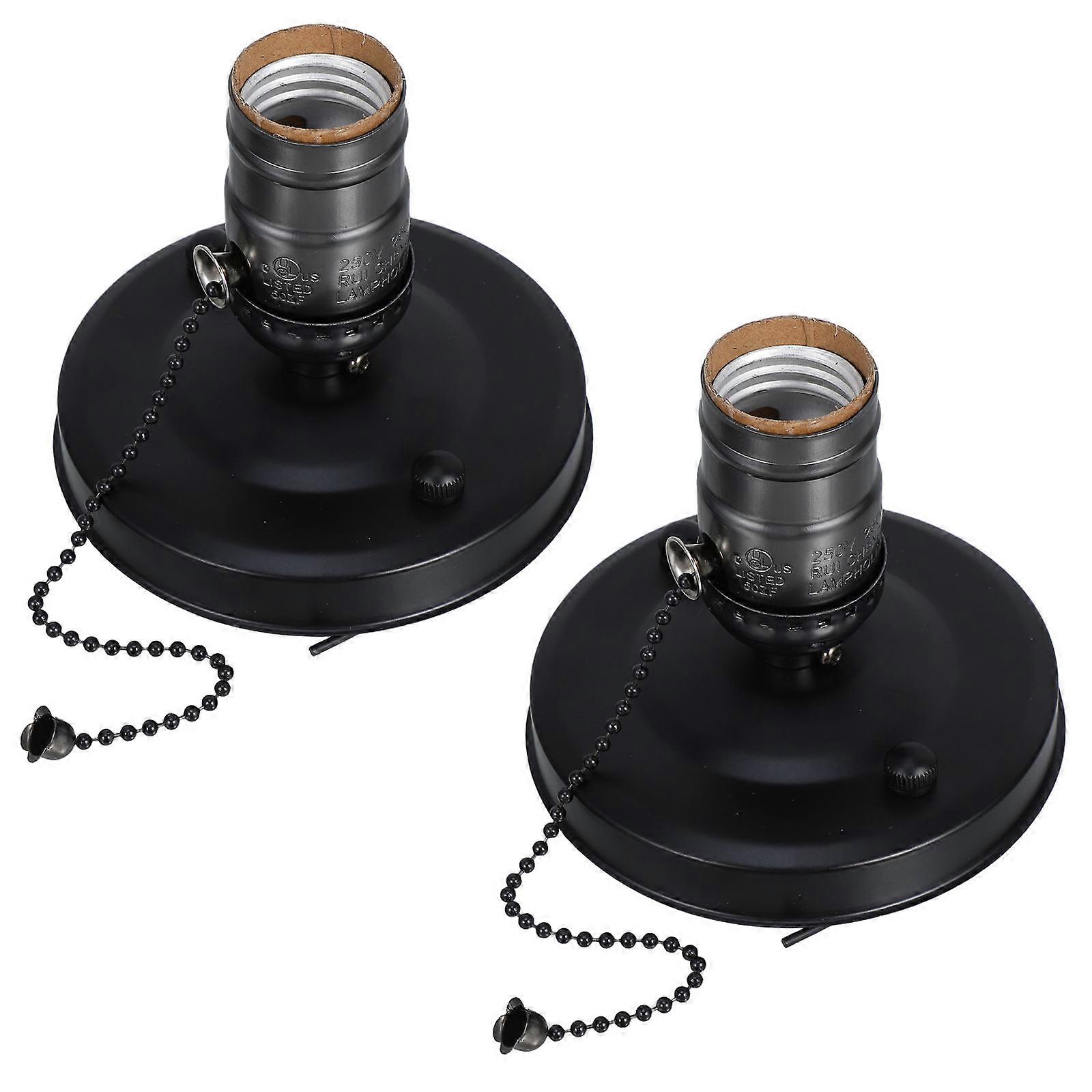 2pcs Screw Lamp Holder E27 Light Bulb Socket with Pull Chain Switch Vintage Style Ceiling Wall Light Socket DIY Lighting Accessories