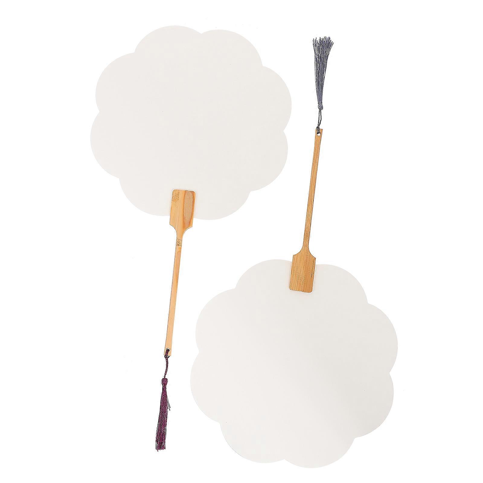 DIY White Paper Fans for Kids to Paint with Thick Wood Handle and Blank Design 2 Pcs