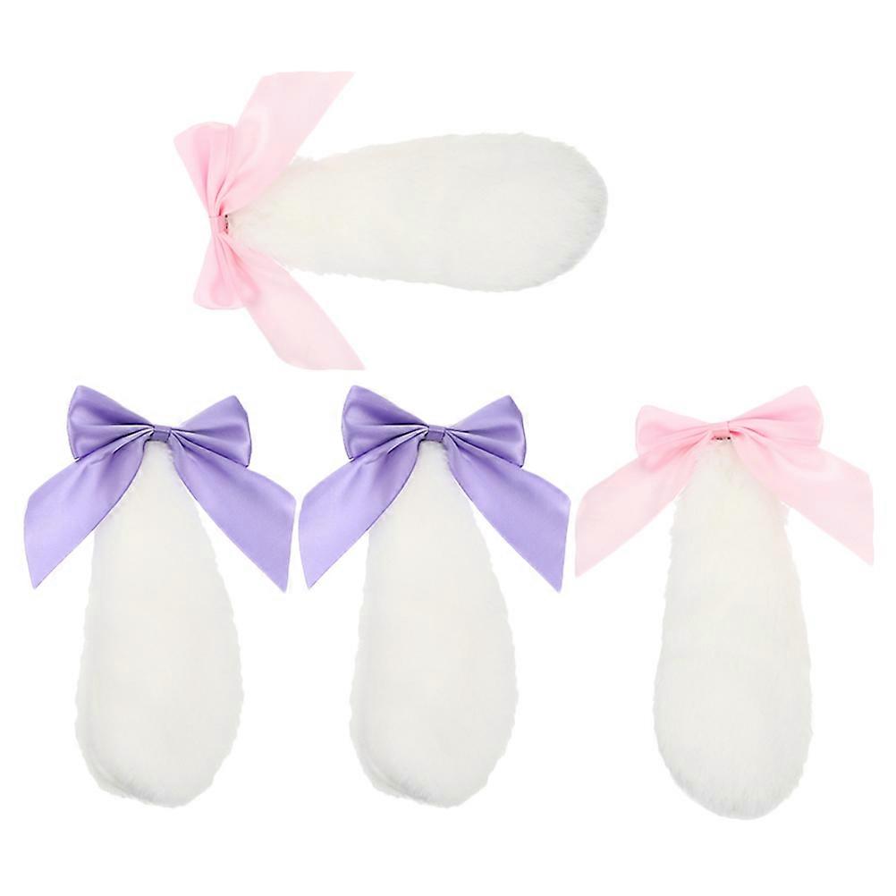 Cute Bunny Plush Hair Clips for Women Wearing 2Pairs with Bowknot Rabbit Ears
