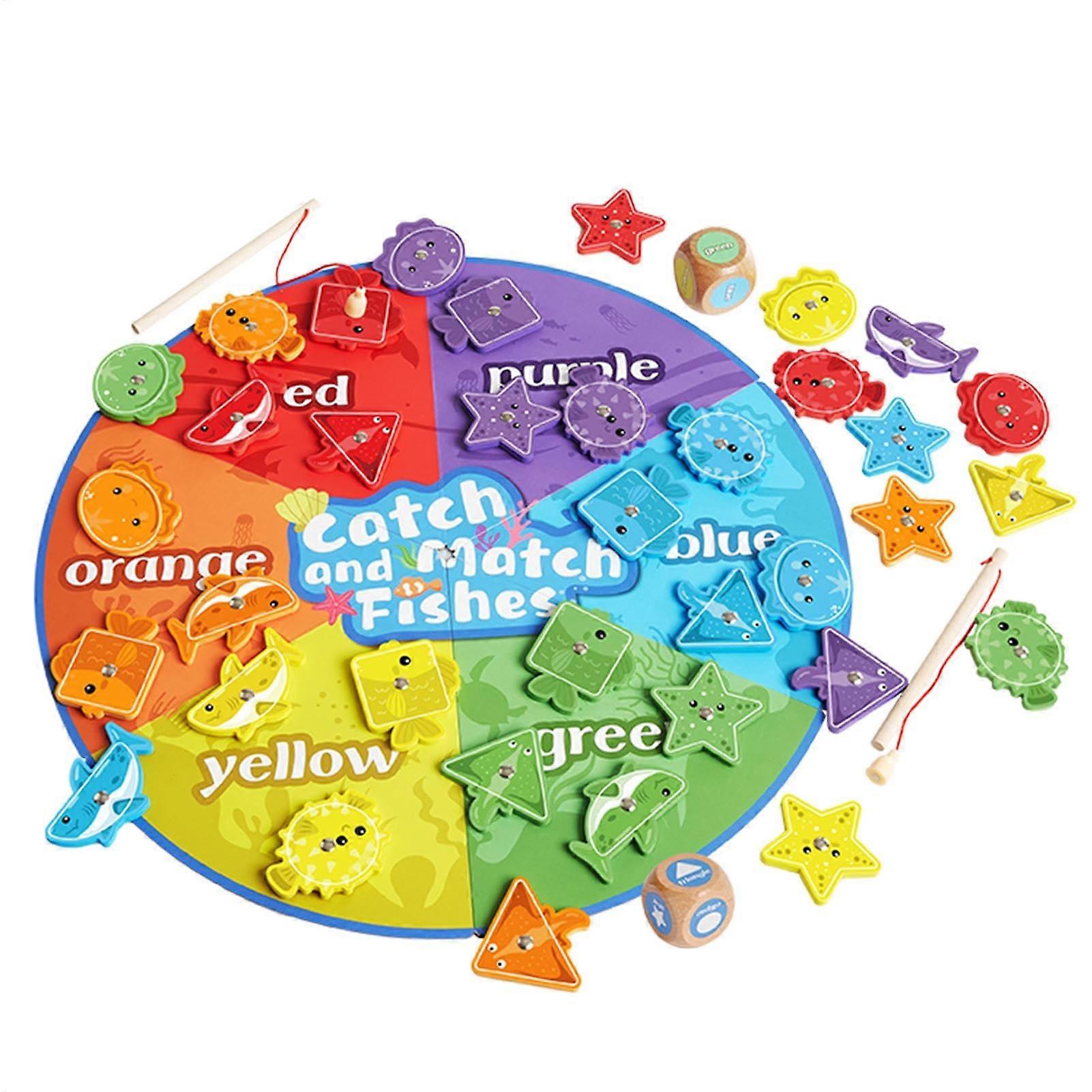 Magnetic Fishing Game - Wooden Magnetic Fish Set with Color Adjustment Counting Puzzles for Kids and Toddlers