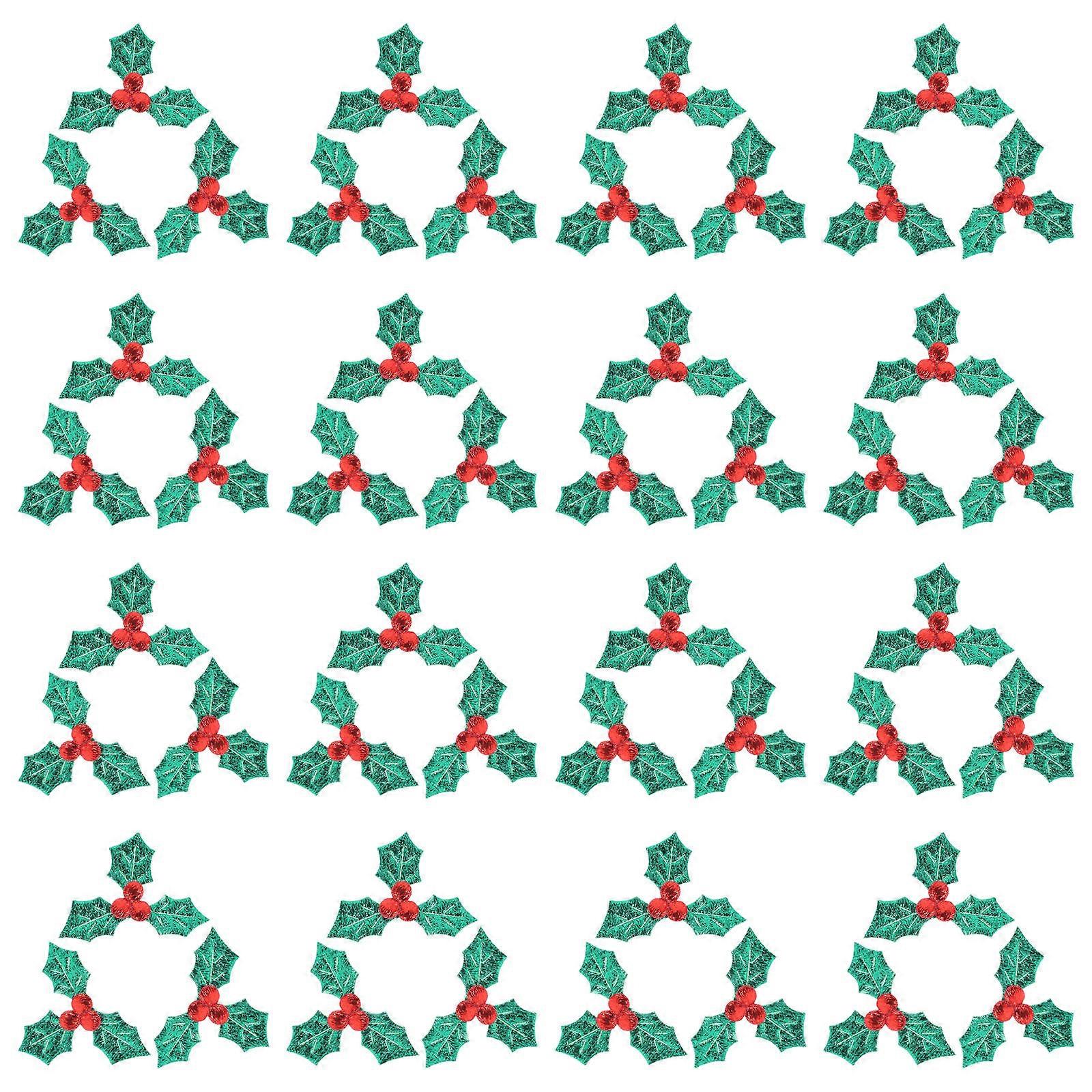 Christmas Holly Berry Leaves Decoration 100Pcs DIY Craft Material For Christmas Cloth Applique