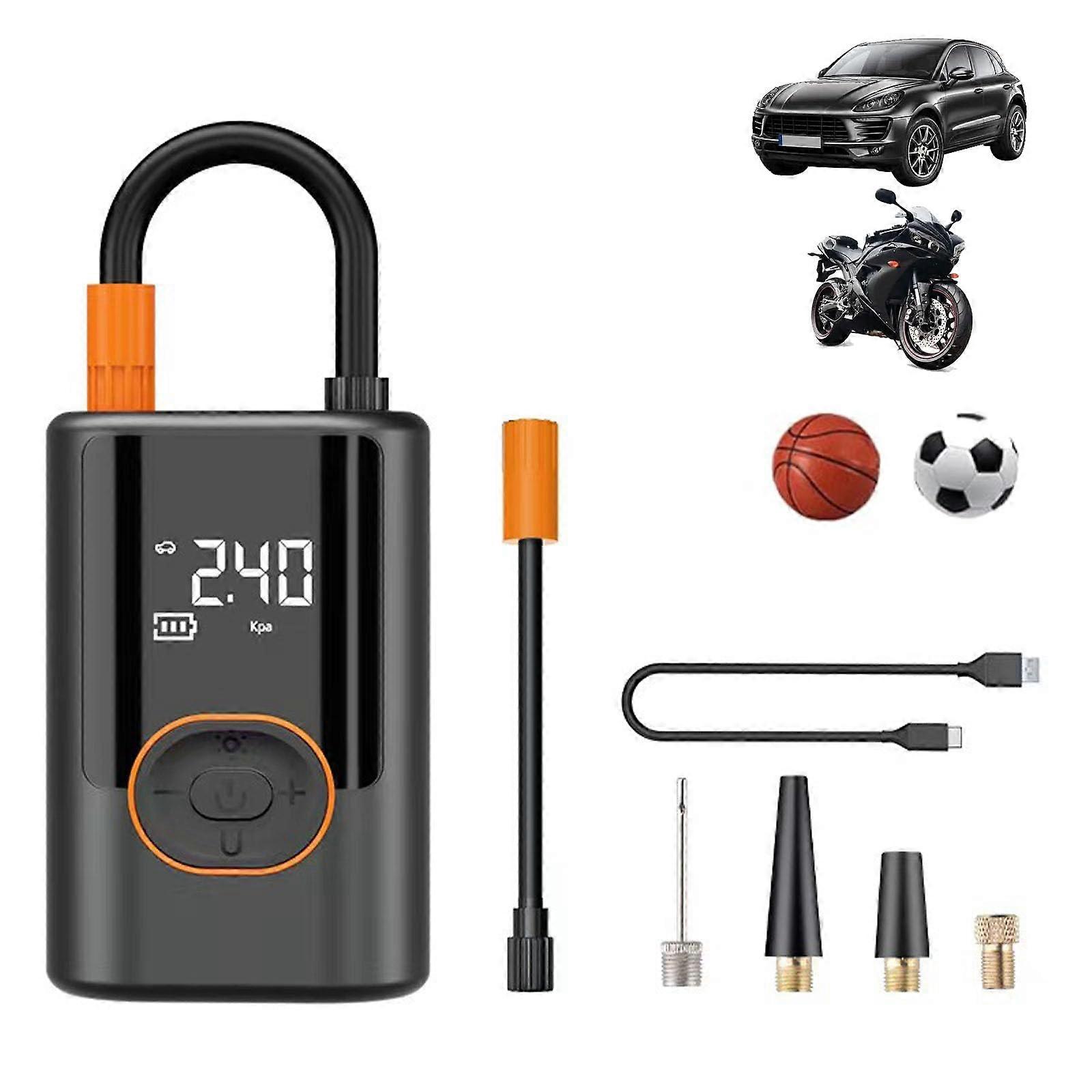 Smart Portable Tire Inflator Wireless Wired Power Bank, OneClick Smart Tire Pump for Car, Bike, Motorcycle, Balls, Digital Display 1pc