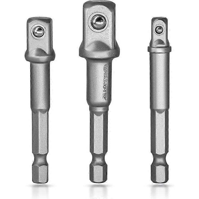 S&R Socket Holder Adapters for Drills, Screwdrivers, Impact, Set of 3 1/4", 1/2", 3/8" Square Drive Chuck Adapters (Light Grey)