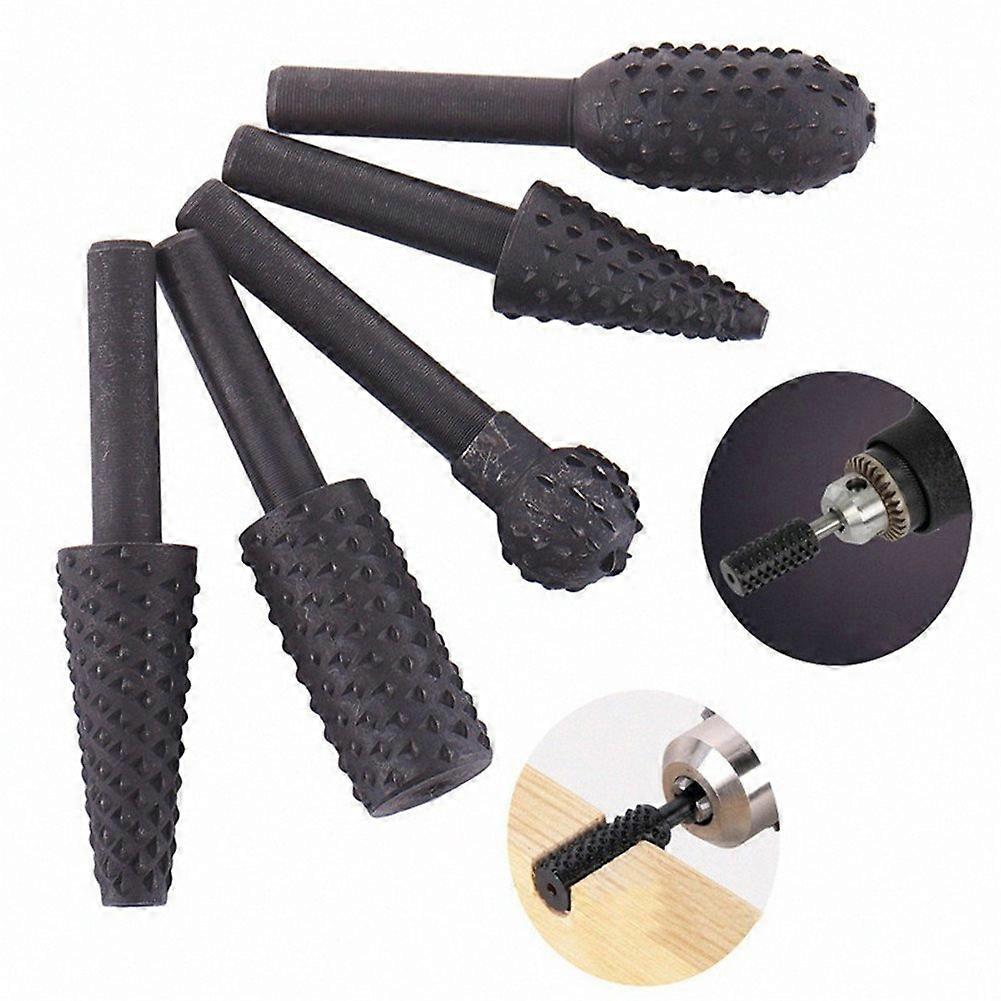 GS 5pcs HSS Woodworking Rasp Chisel Shaped Rotating Embossed Grinding Head Power Tool Engraving Pattern Cutter Milling