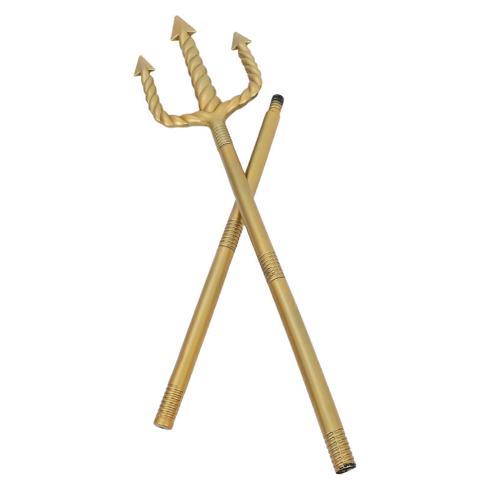 Three-Pronged Trident: Devil Pitch Fork Prop For Halloween Cosplay Events Ideal For Stage Performers With Lightweight Plastic Material In Golden 1Pack