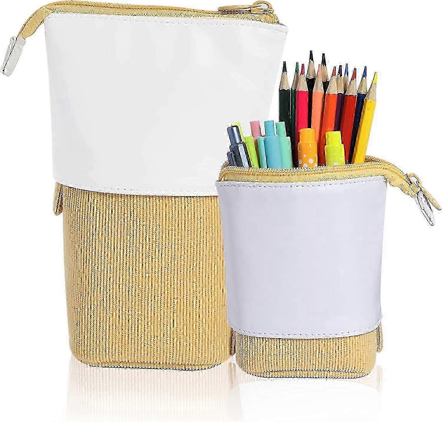 Pop Up Pen Pencil Telescopic Holder Stationery Case, Pu Corduroy Stand-up Transformer Bag