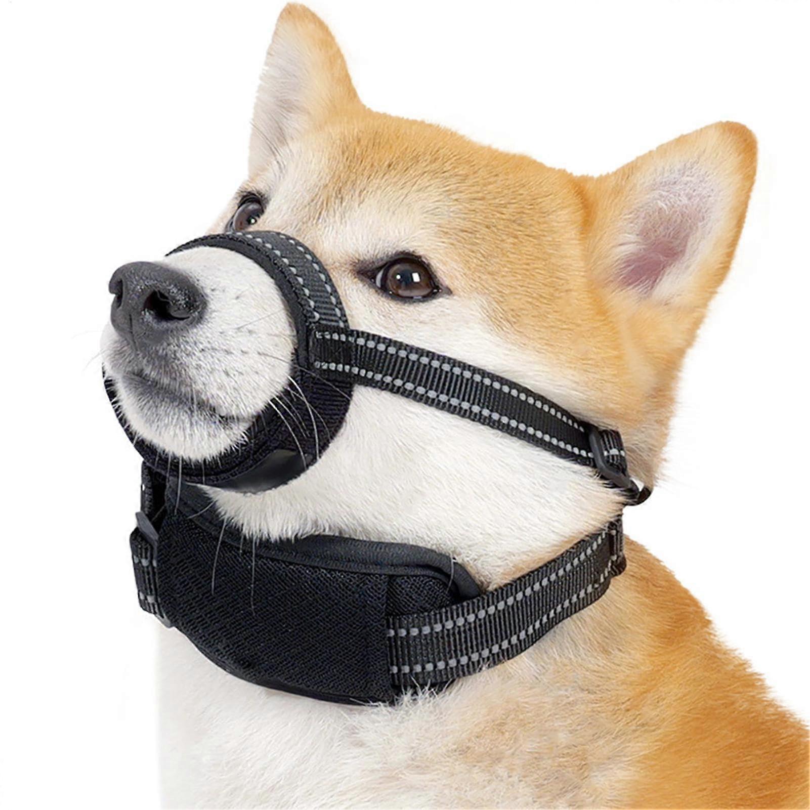 Reflective Dog Muzzle, Adjustable Soft Puppy Muzzle for Grooming, Black, Polyester, S, M, L Size