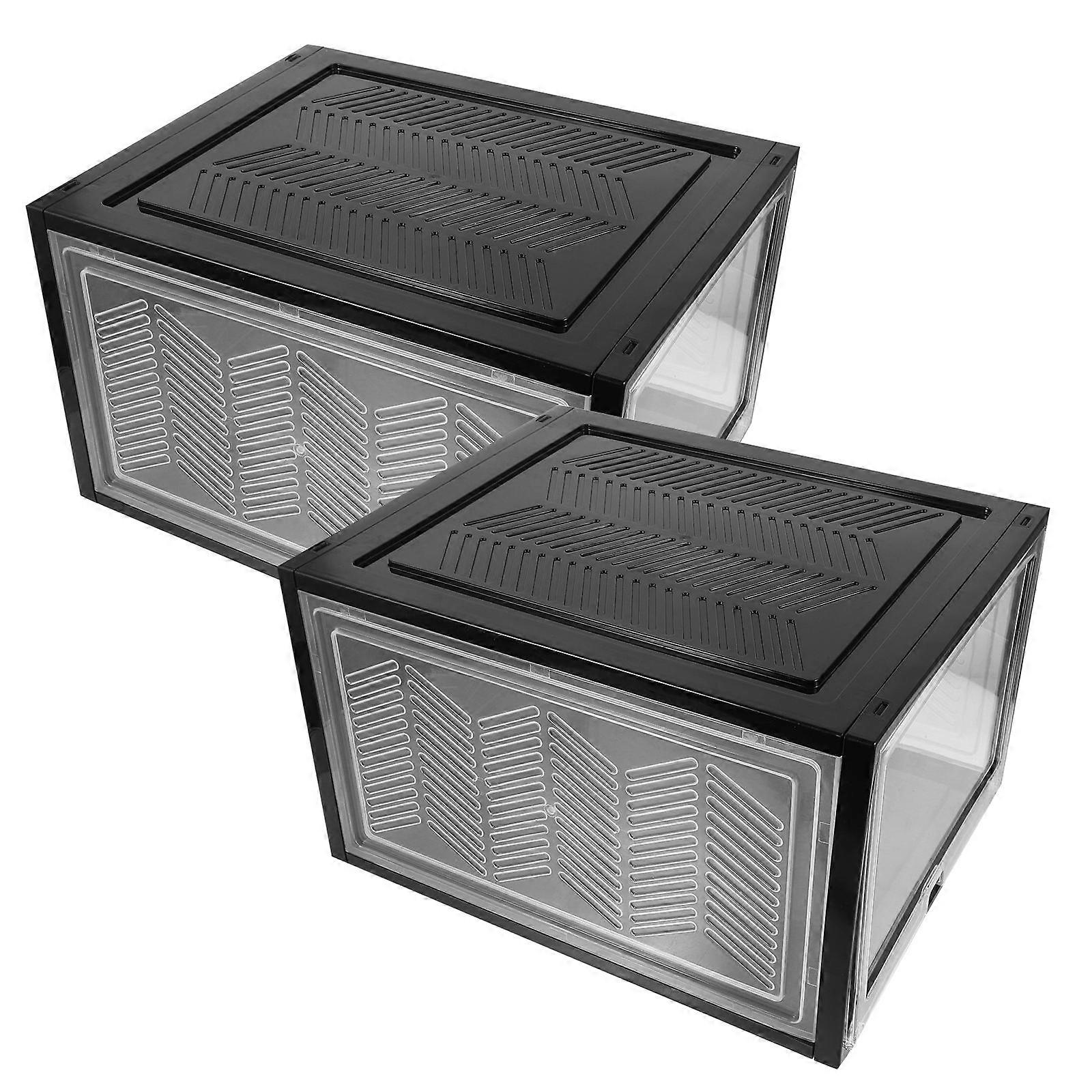 Plastic Shoe Storage Boxes for Home Black 2pcs Sturdy and Stackable
