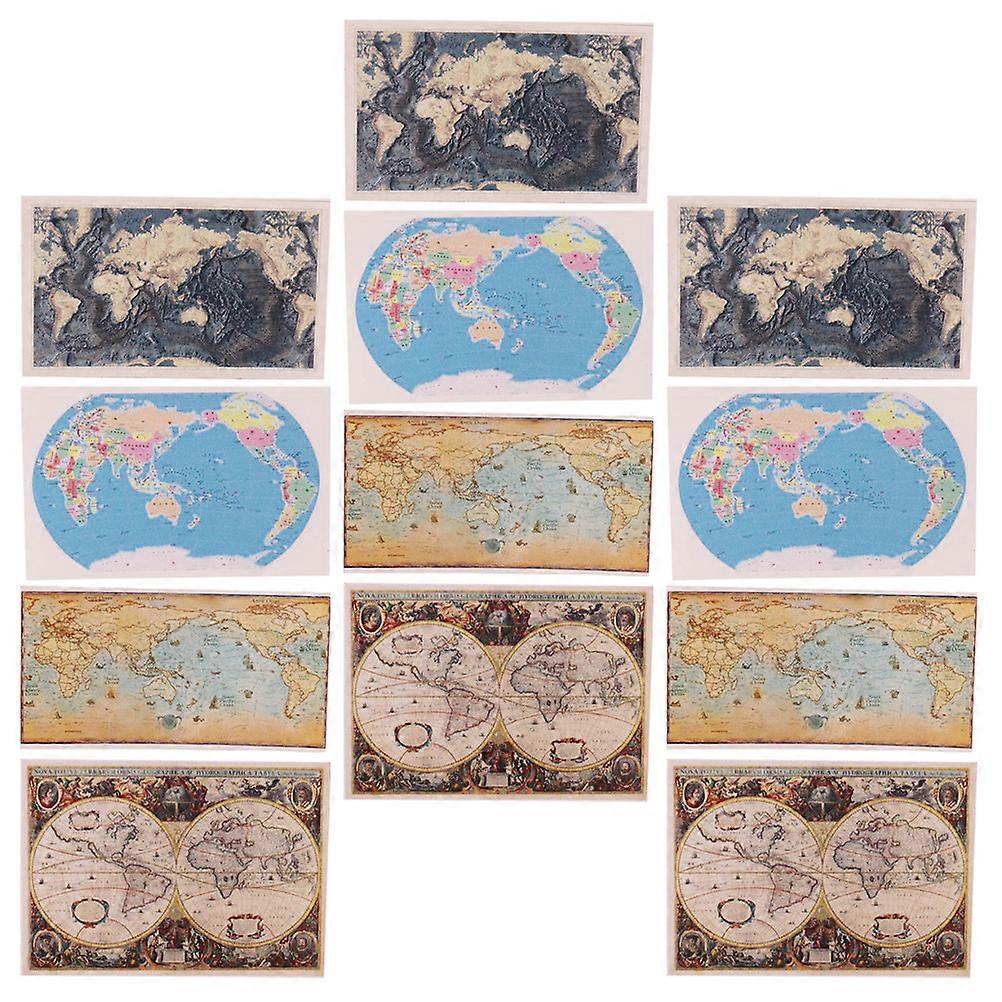 12pcs Mini Paper Map Simulation Furniture Model 1/12 Doll House Decor Maps