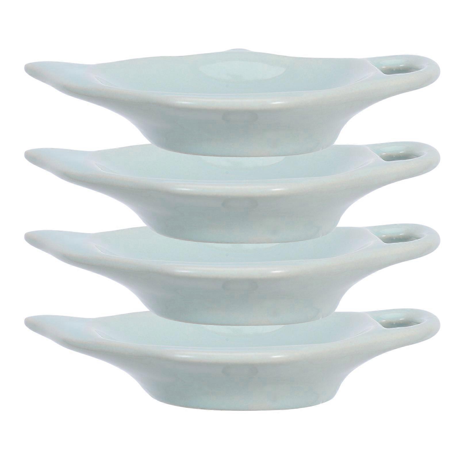 4pcs Small Ceramic Teapot Shaped Tea Bag Holder and Coaster Set