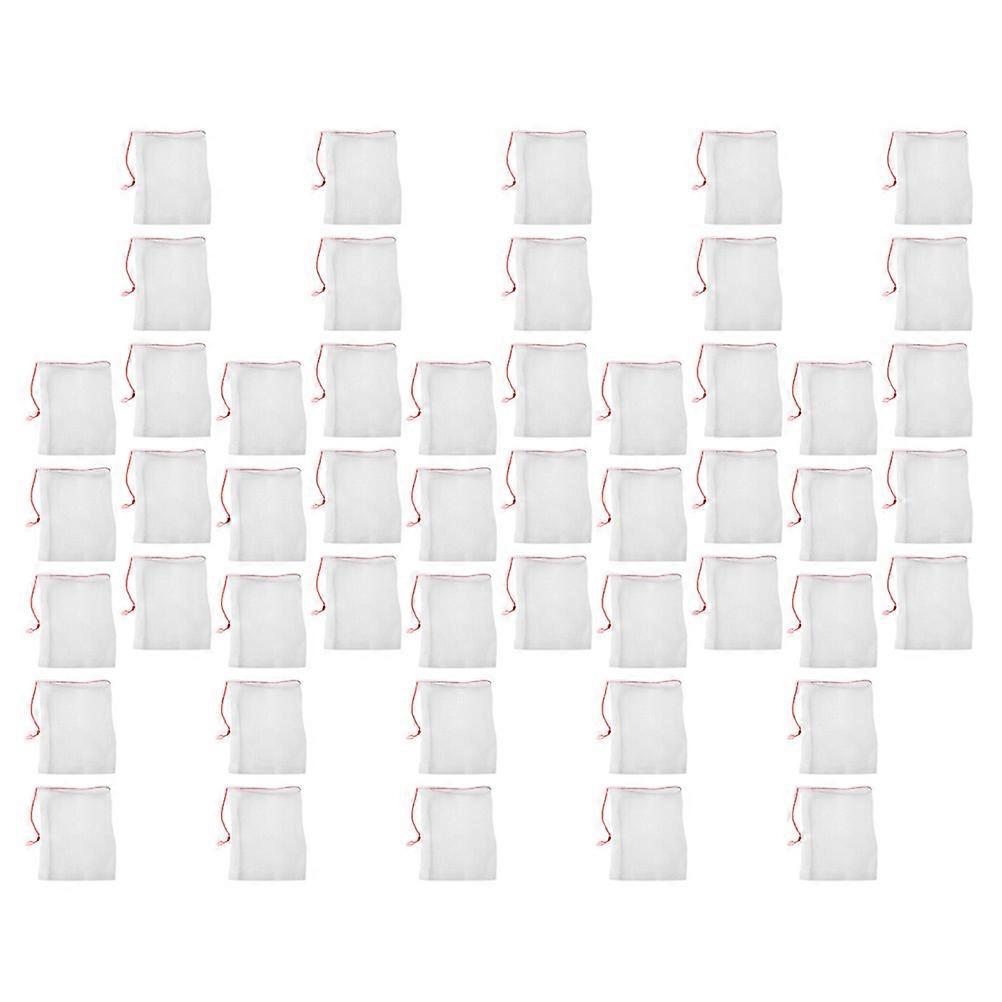 Mesh Fruit Net Bags 50Pcs Drawstring Design Ideal For Garden Plant Protection With White Material And 15X10X0.2CM Dimensions