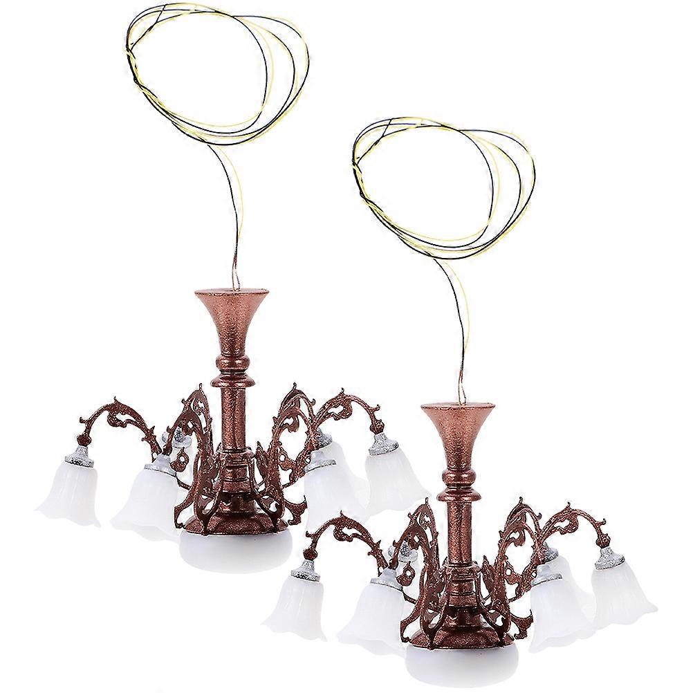 Miniature Chandelier Multifunctional Decorative Lamp for DIY Mini Houses and Photo Props 2 Pieces