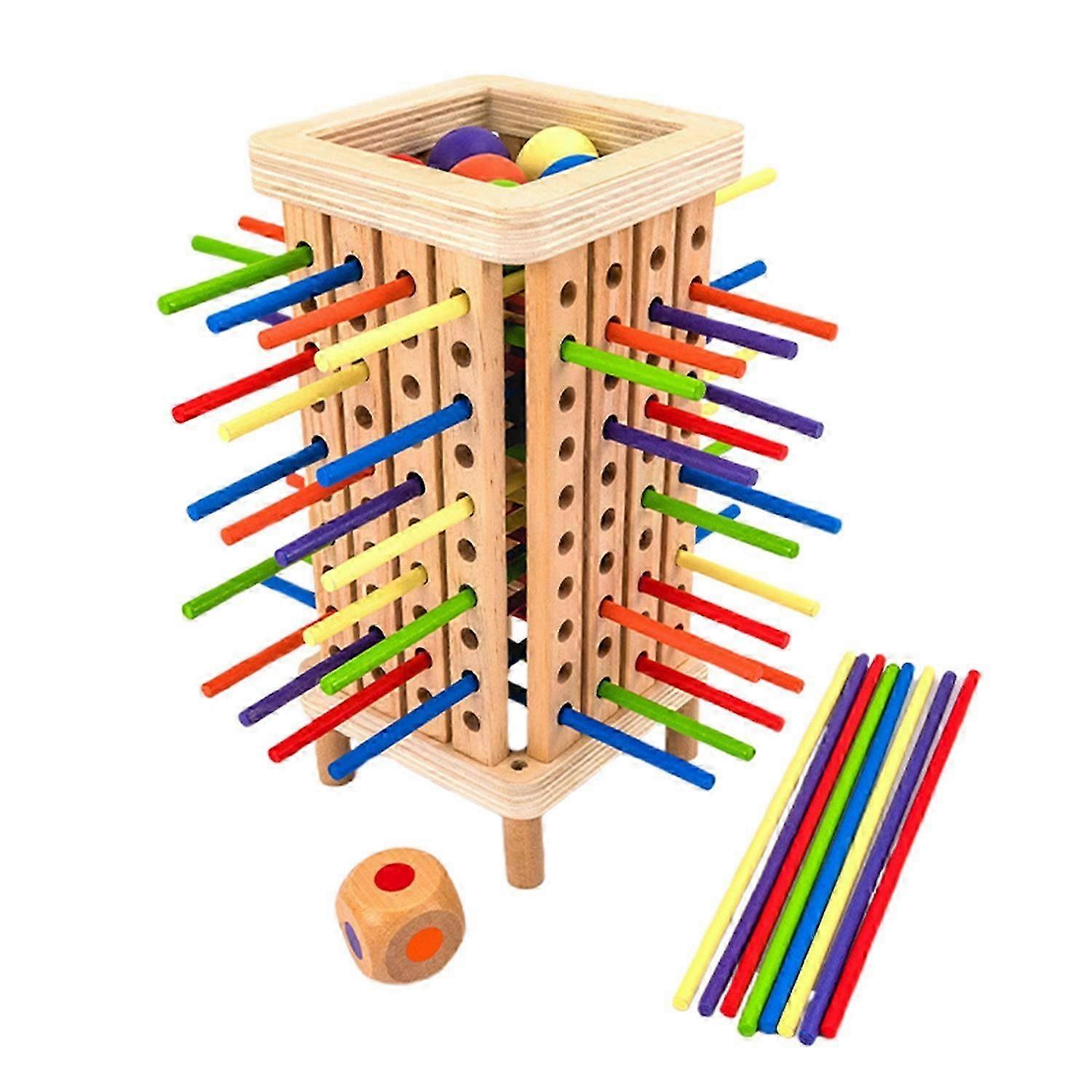 2025 1 Set Wooden Stick Tower Dice Game with 36/42 Sticks 6 Balls Fine Motor Skills Colorful Stick