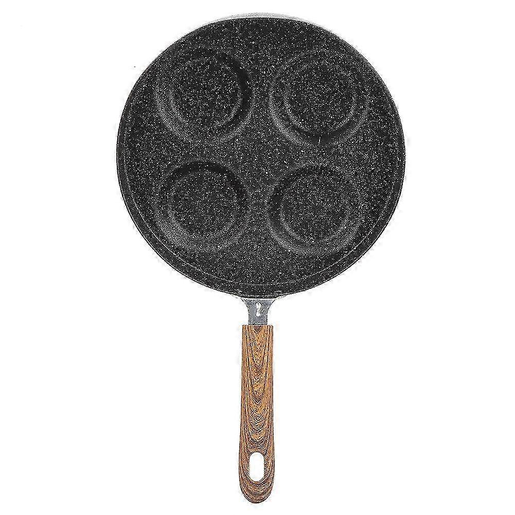 Non-Stick Four Hole Frying Pan & Breakfast Maker with Wood Handle - Versatile Cooking Utensil for Perfectly Shaped Eggs & Pancakes