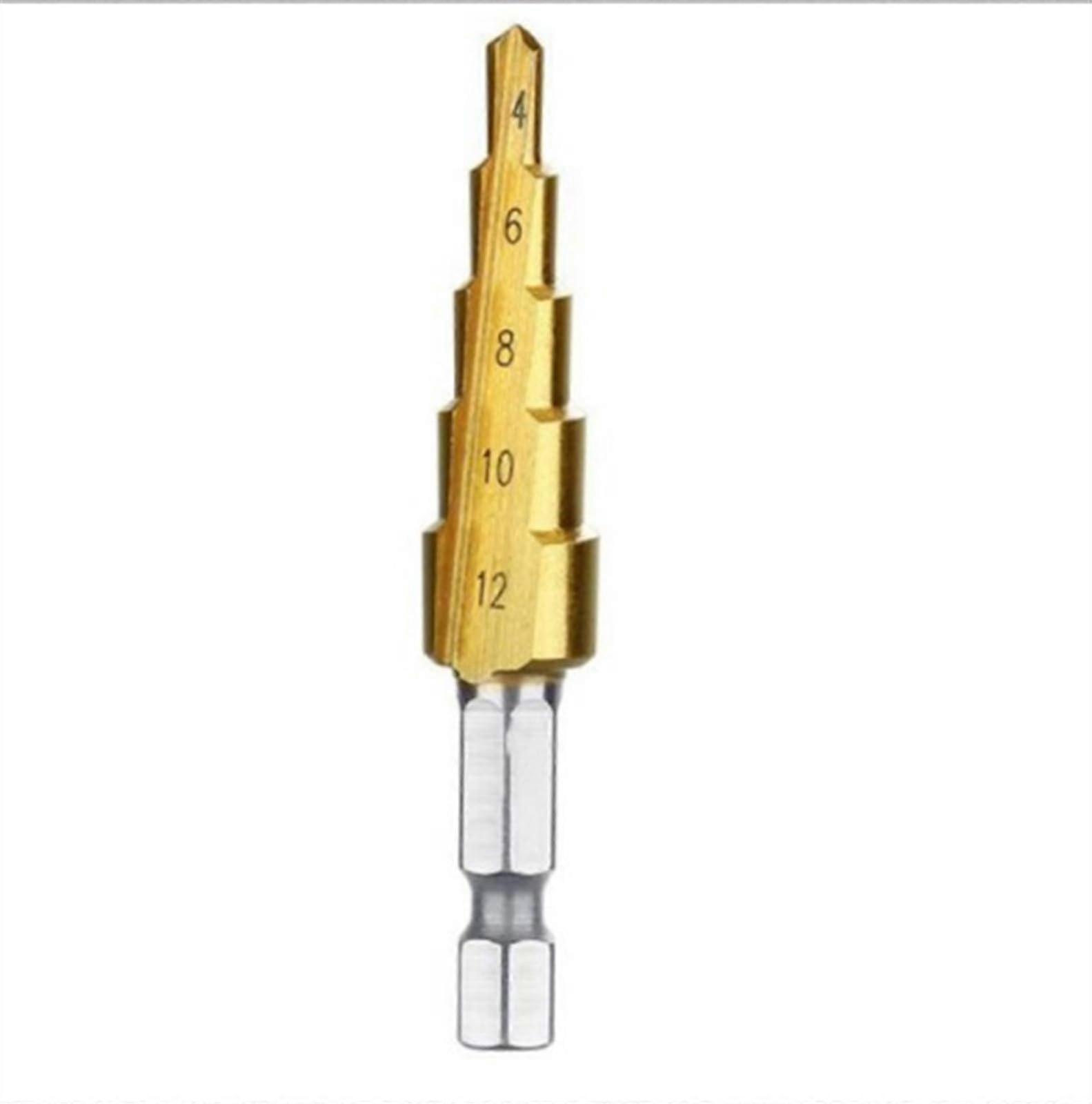 Step Drill Bit Set 3-12 mm, 4-12 mm, 4-20 mm, Coated High-Speed Steel, Hexagon Shank, Woodworking Tool, A Color