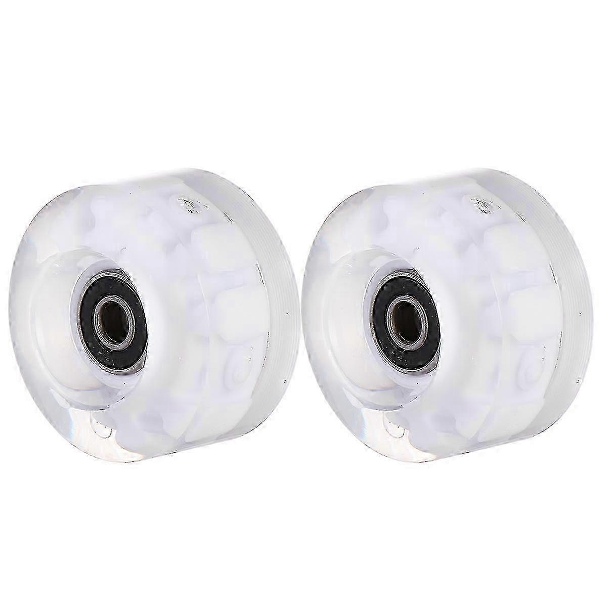 2pcs White PU Luminous Roller Skate Wheels with Bearings