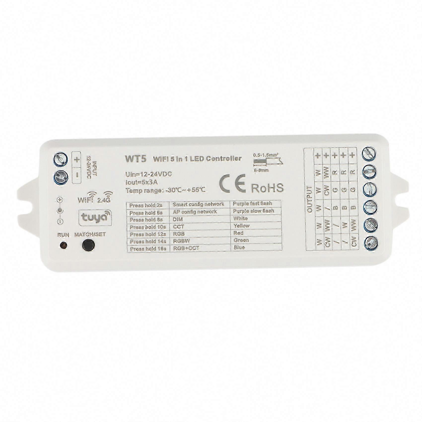 Smart Tuya LED Controller 5-in-1 Dimmer CCT RGB RGBW RGBWW RGBCCT Strip WiFi 2.4G RF Remote 12-24V WT5