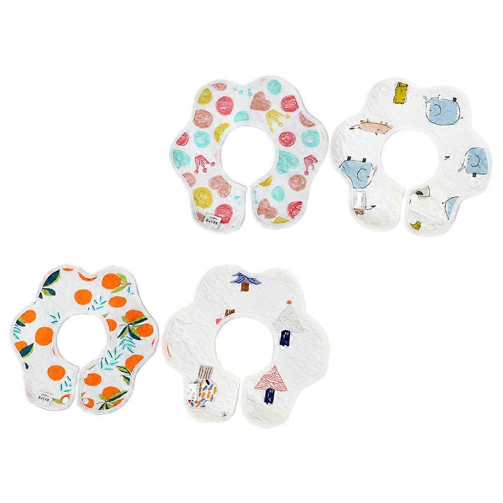 Cotton Infant Bib Snap Buckle Daily Use Waterproof Assorted Color 4Pcs
