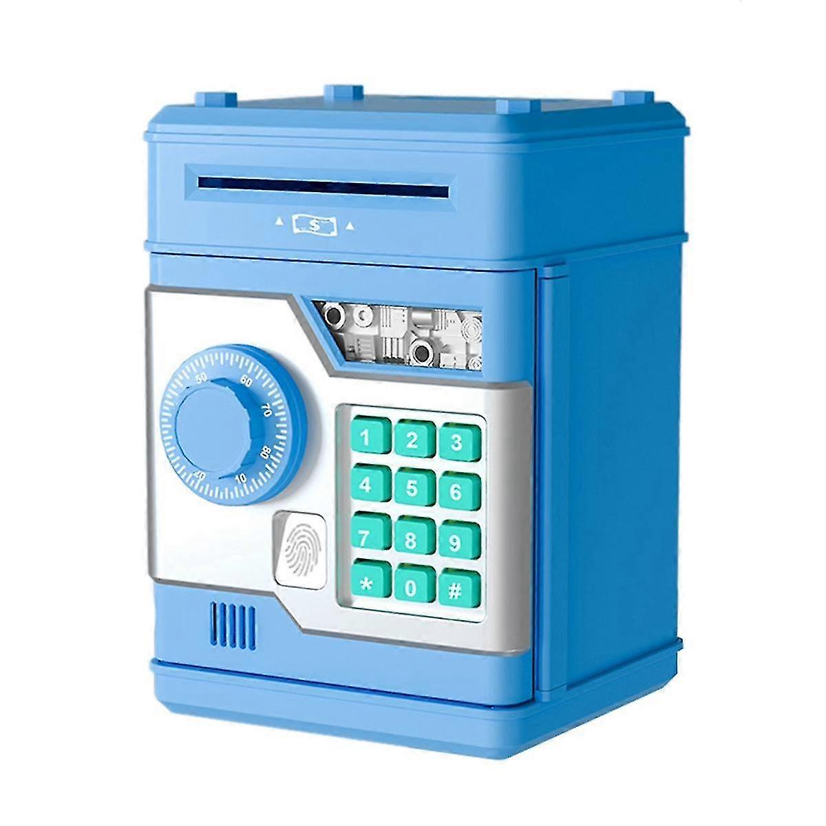 Electronic Fingerprint Money Box ATM - Smart Password Safe for Kids with Automatic Banking Function, Blue Piggy Bank Gift