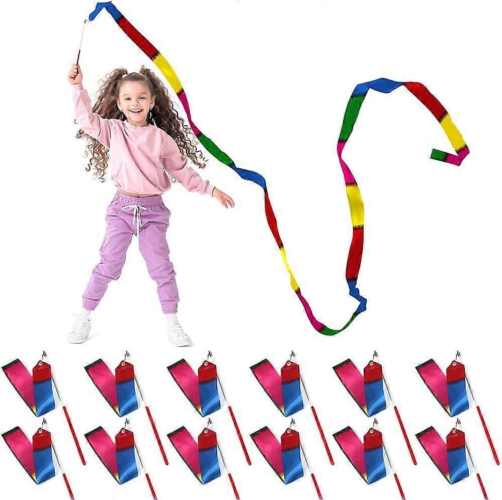 Multi-Colored Twirling Streamer Gymnastics Wand Rhythmic Ribbon Baton Stick, 12