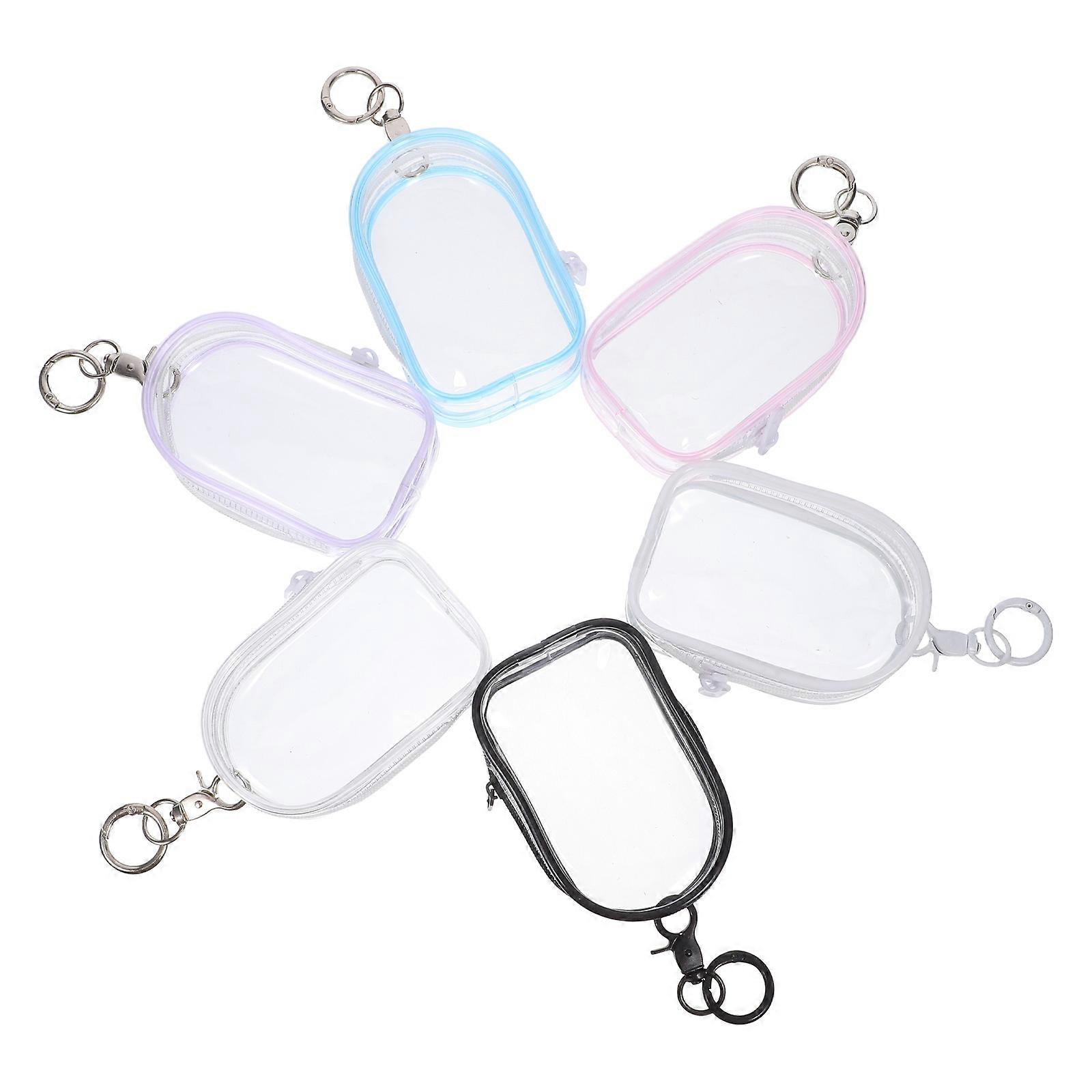 6pcs Mini Transparent Display Bags with Keychain, Portable Zipper Pouches for Collectibles, Spherical Doll Storage Cases, Clear Small Organizer for