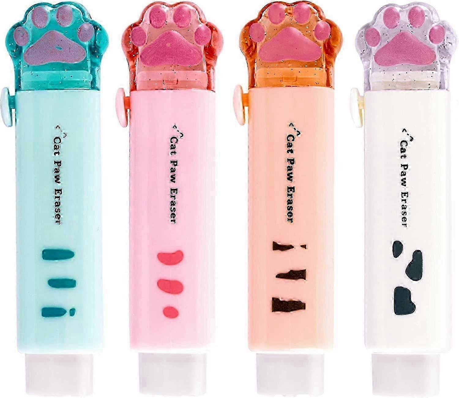 4 Pack of Adorable Cat's Paw Shaped Girl Pencil Rubbers Student Friendly Cartoon Design School and Office Supplies Practical and Versatile