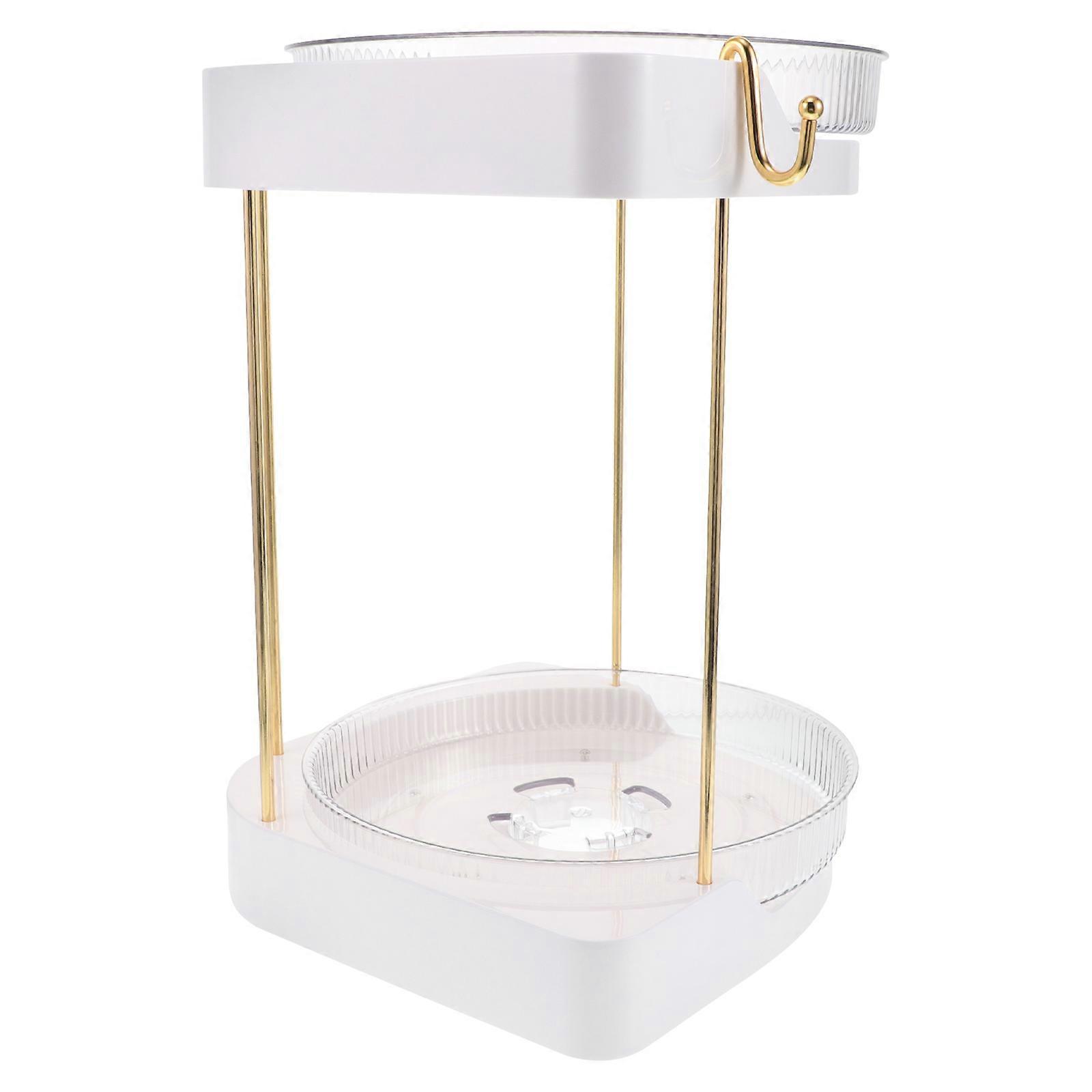 Rotating Makeup Organizer White Plastic with Corner Rotating Access for Storage Bathroom Decor