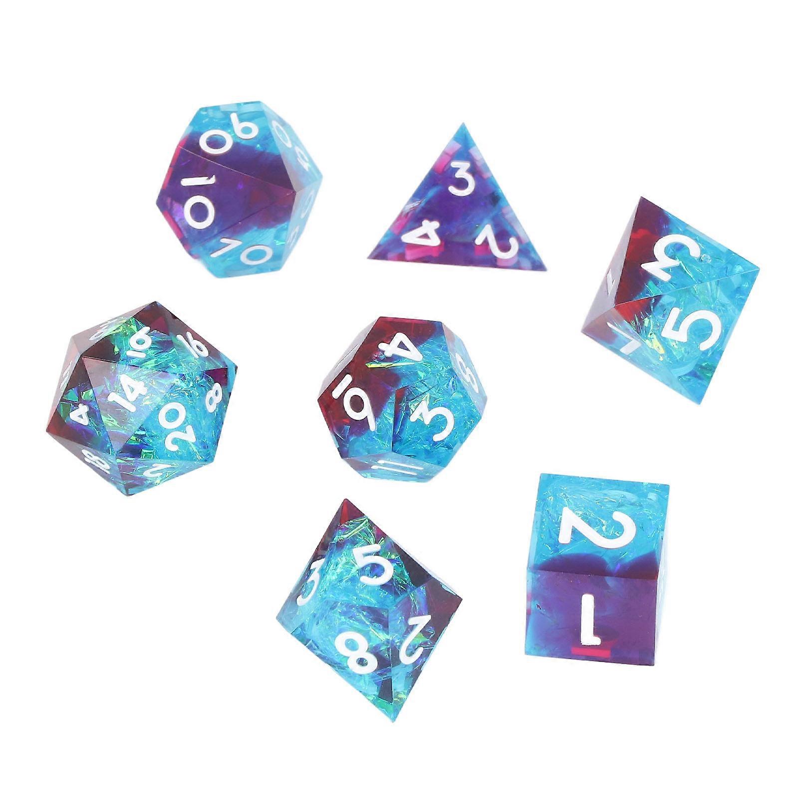 7pcs Sharp Edged Polyhedral Resin Dice Set with Inclusions for RPG