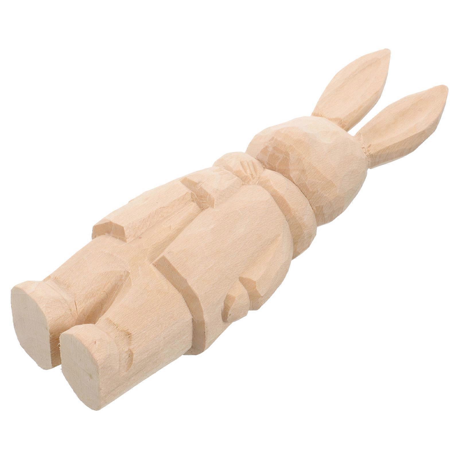 Wooden Carving Bunny Figurine Decoration with 3Pcs for Easter Display