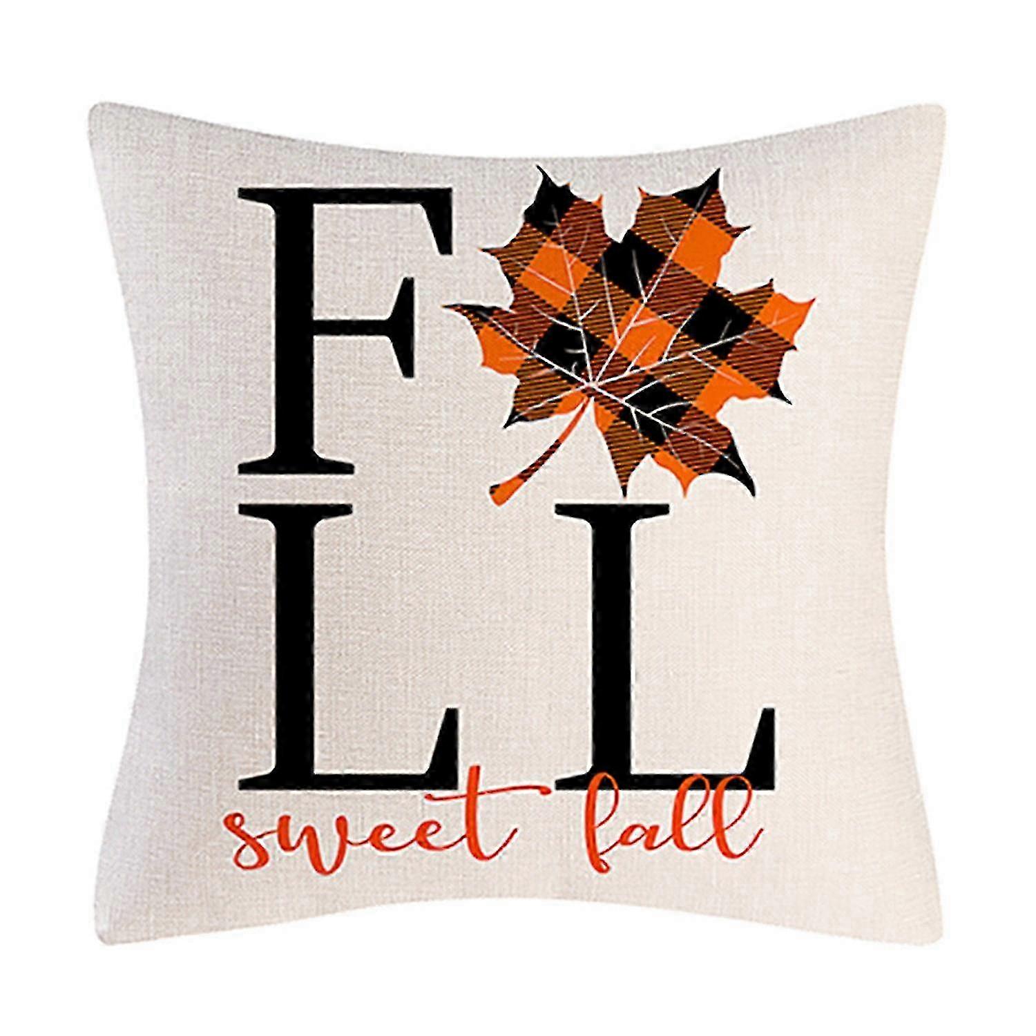Thanksgiving Pillowcase Maple Leaf Pumpkin Color HOME Letter Pattern Sofa Cushion Cover Square Pillo