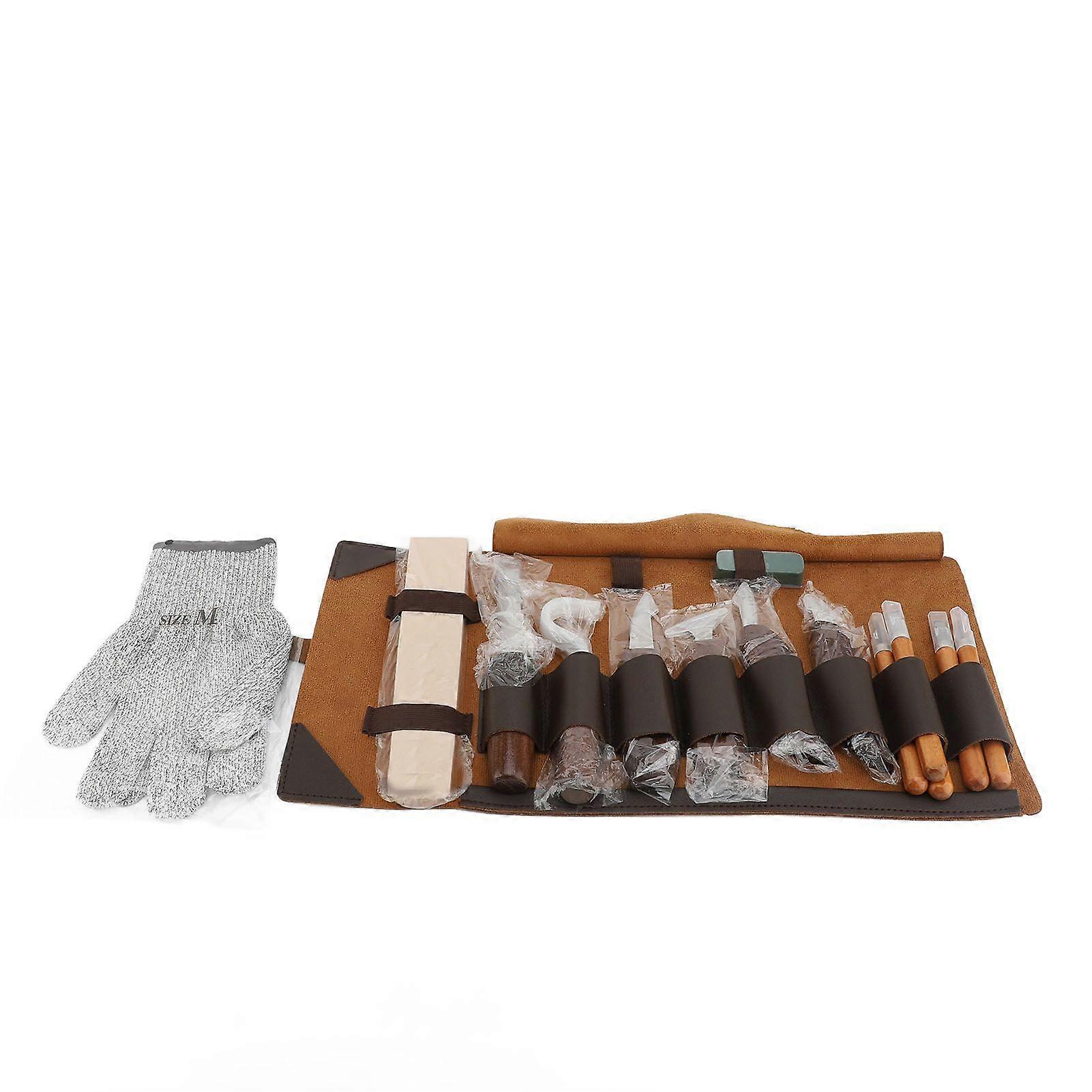 15 Piece Detail Carving Tools Walnut Handle Wood Scraper and Whittling Kit with Polishing and Sharpening Stone