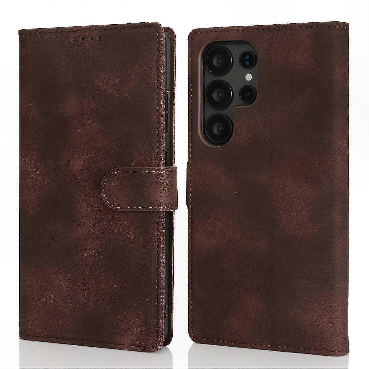 Double Folded Edge Wallet Case with Skin Touch PU Leather for Galaxy S25 Ultra Phone Cover