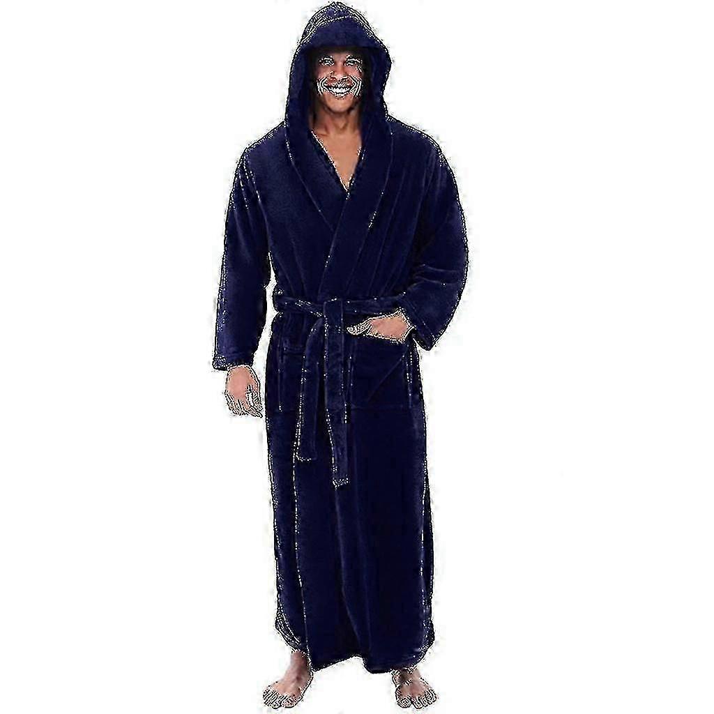 Plush Hooded Robe for Men, Long Terry Fleece Spa Bathrobe for Home or Resort Use