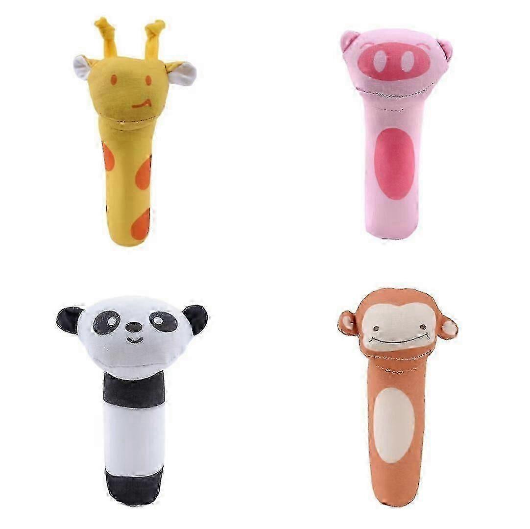 4PCS Cartoon Stuffed Animal Baby Soft Plush Hand Rattle Toys Infant Dolls - Giraffe and Monkey,Pig,Panda