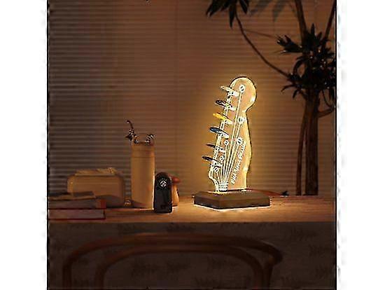 Light Up Gitar Pick Holder, Akryl Elektrisk Gitar Headstock Formet Pick Holder Med Trebunn For Picks Oppbevaring og Display, Gave For Gitarspill