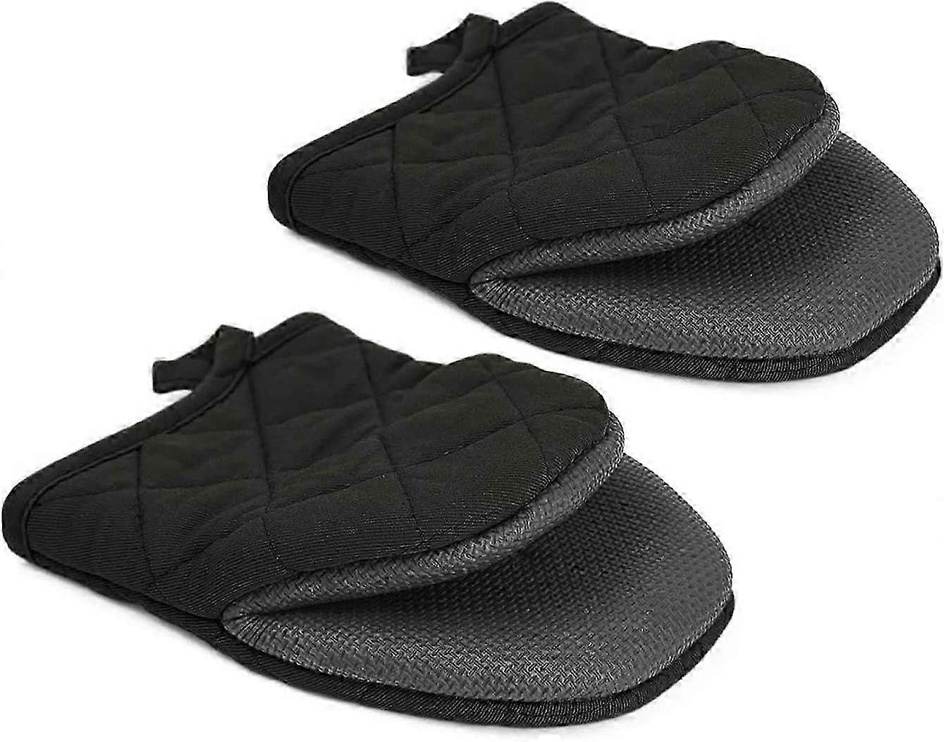 Black Small Oven Mitts, 2 Pack Heat Resistant - Non-Slip Grip