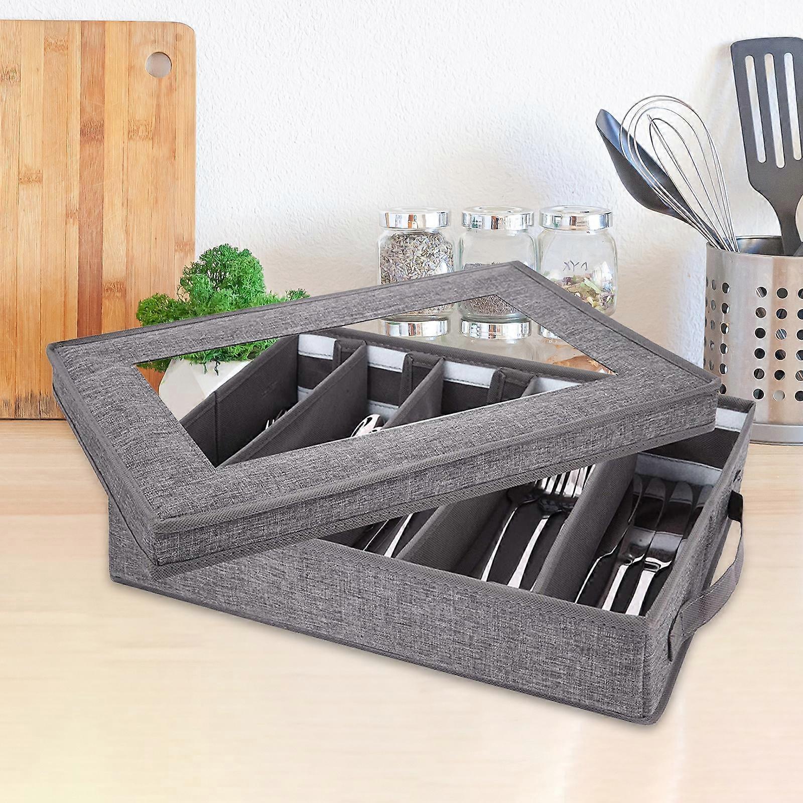 Flatware Utensil Storage Case Box with Handles for Kitchen Cutlery Flatware