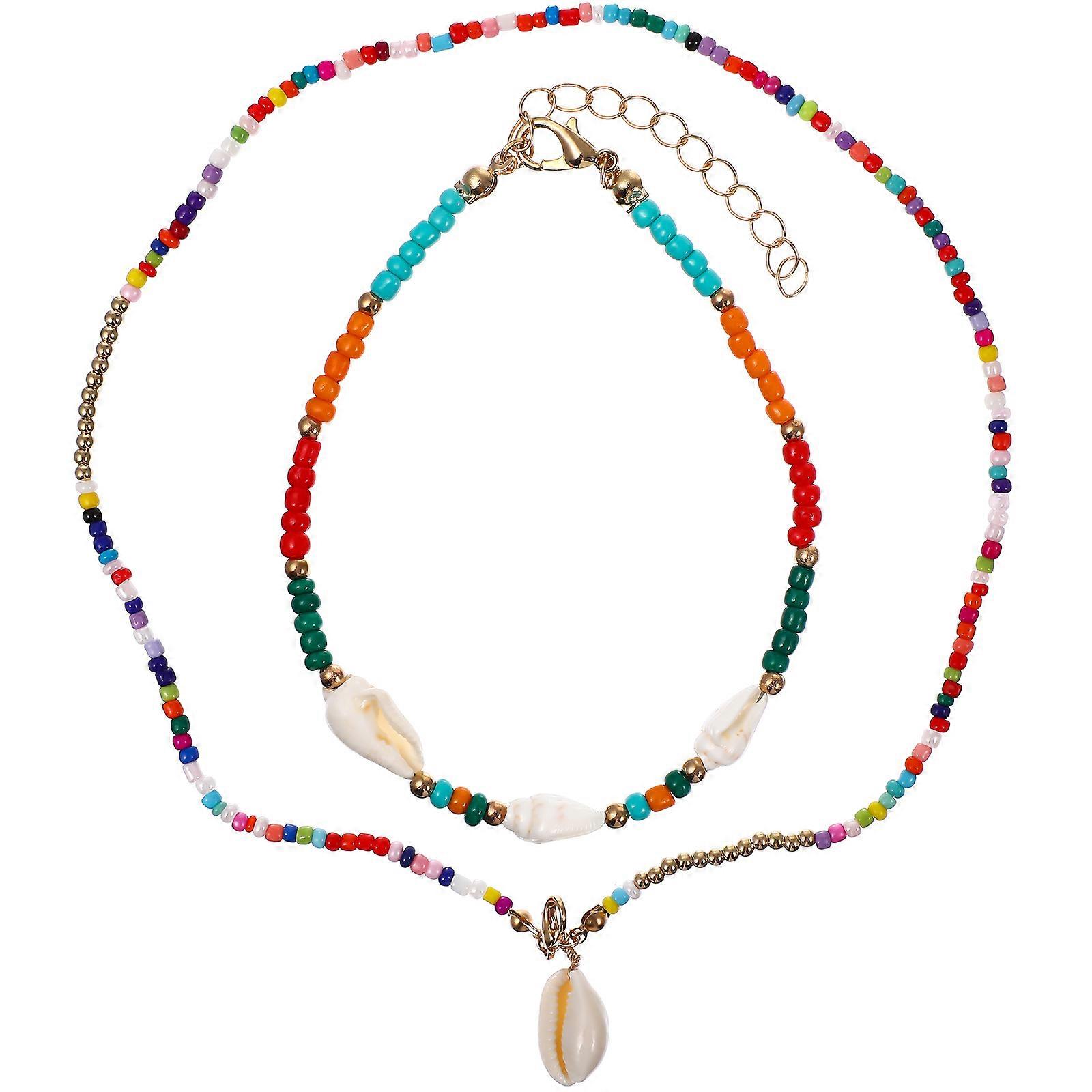 Assorted Color Shell Necklace and Bracelet Set for Women 4Sets