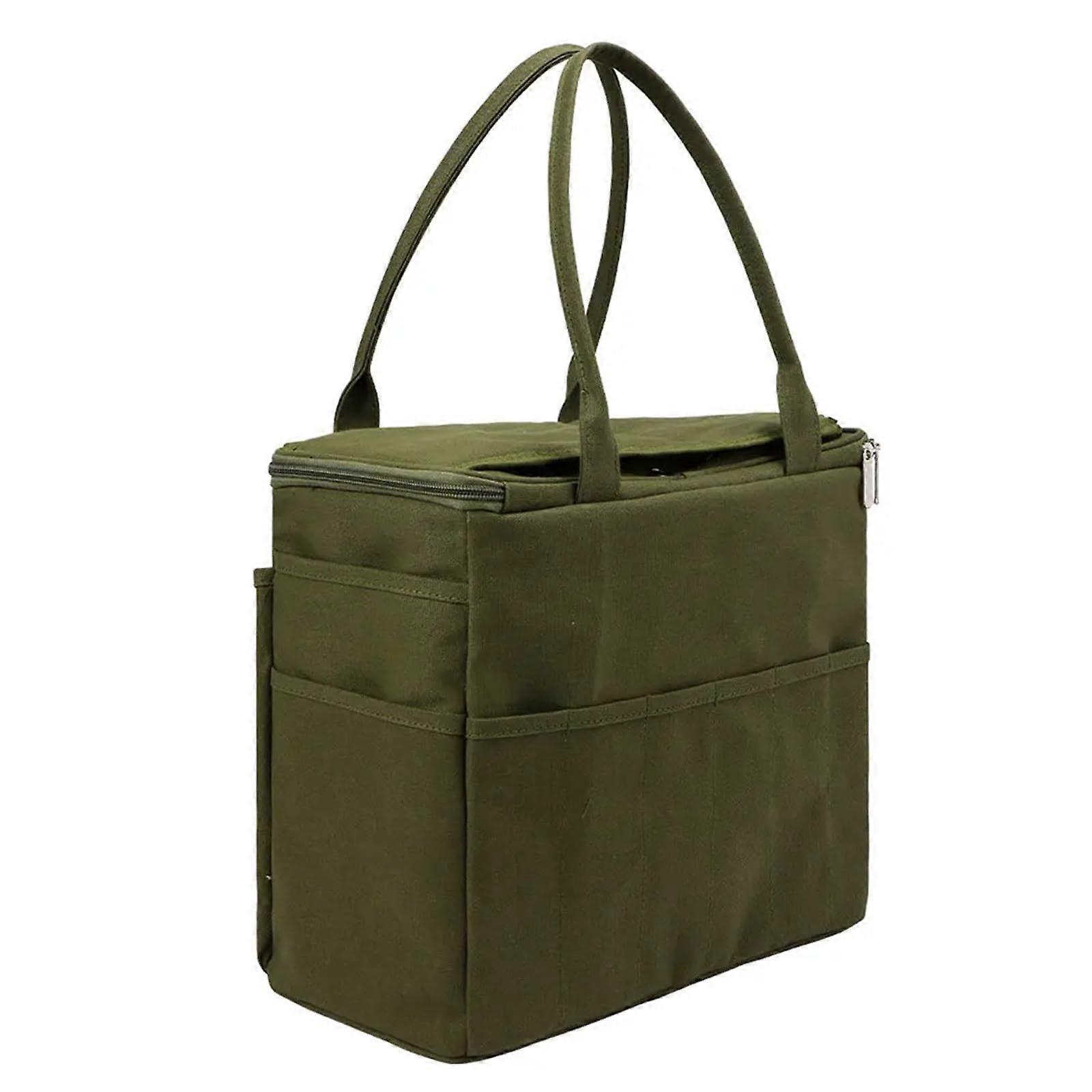 Knit Tool Storage Bag Large Capacity Tote Canvas Yarn Storage Bag Multi Layer Pockets For Hooks And Needles Green