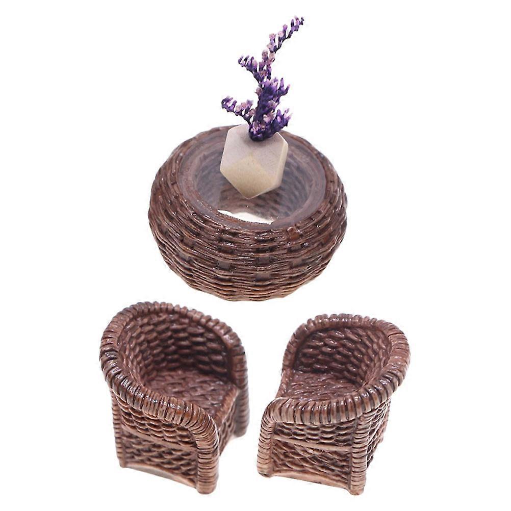 Handmade Rattan Dollhouse Sofa Chair 2Sets for Miniature Table and Chairs