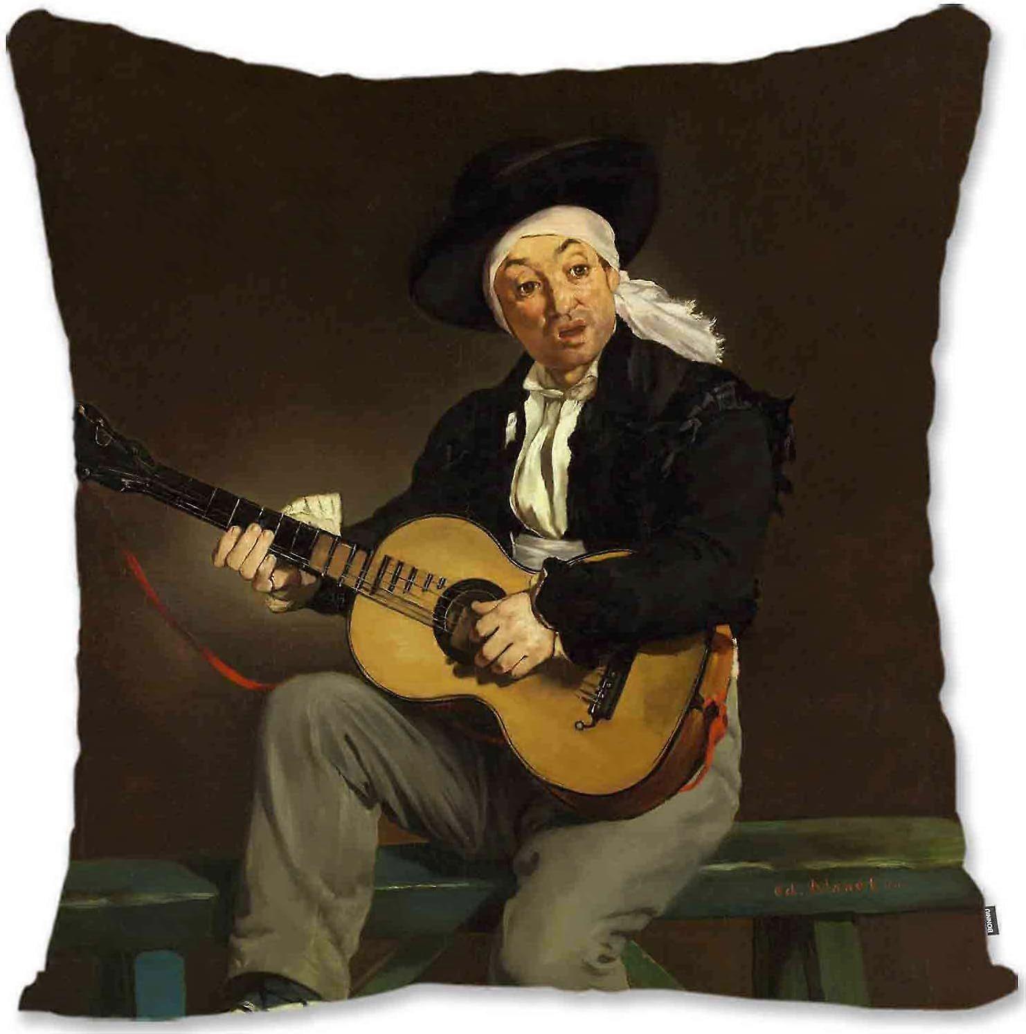 h496ジッパーベルベット枕シャム印象派の肖像画アート付きスロー枕カバー-マネ-剣MA-スペインの歌手MA(A1-106