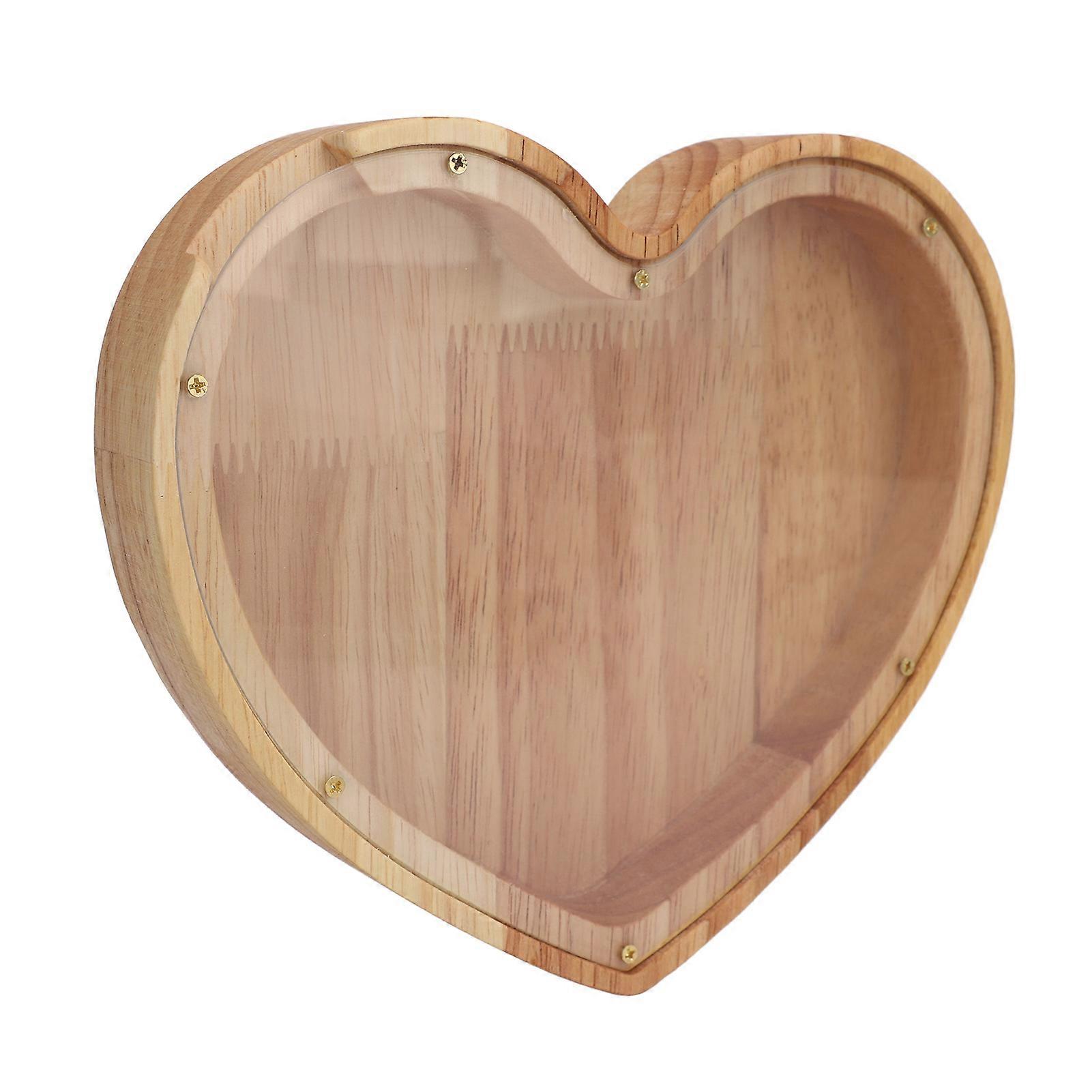 Heart Shaped Storage Box Transparent Acrylic Panel Wooden Display Case for Jewelry Coin Saving 20x18x3cm 