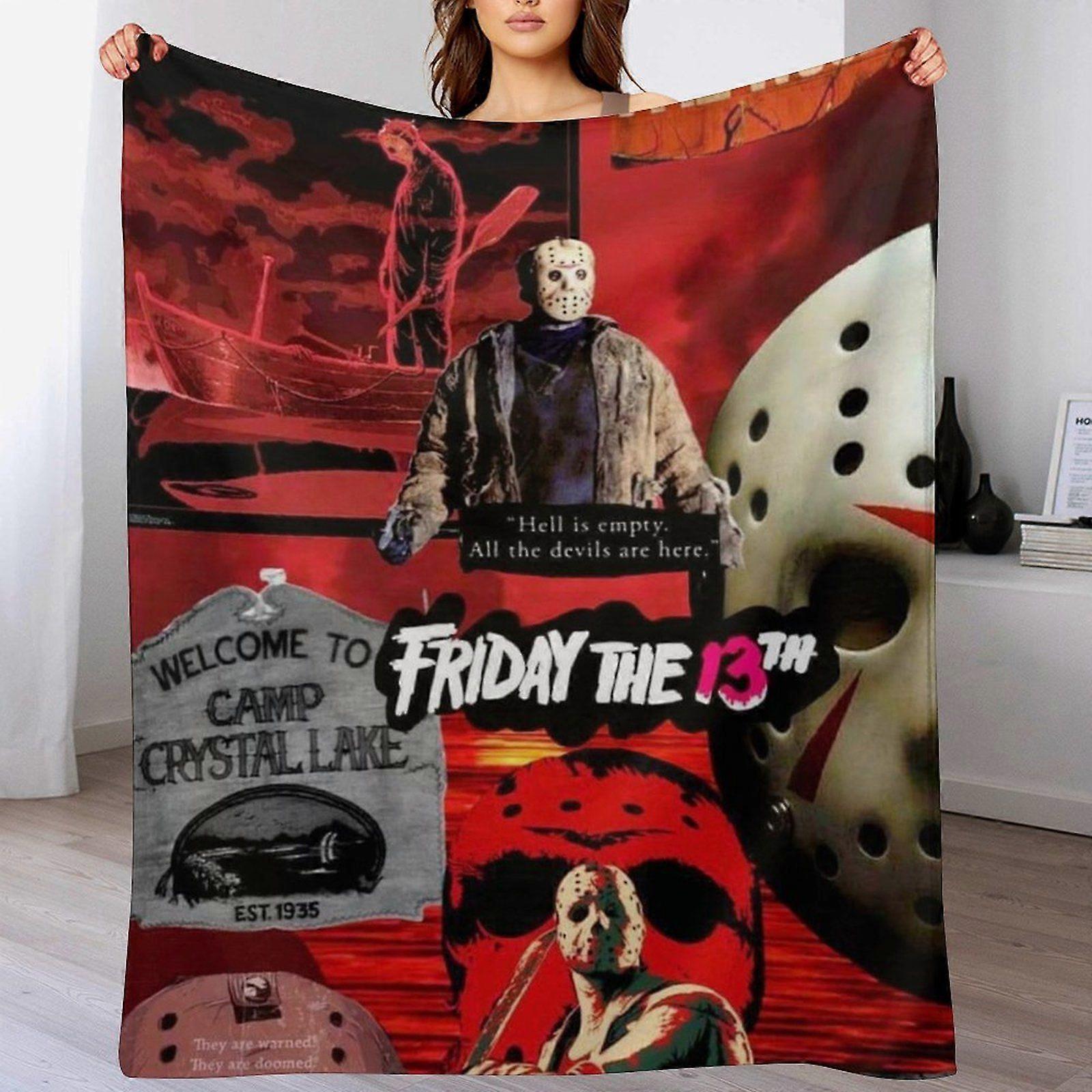 Cobertor leve e macio para noites de cinema em acampamentos com tema de terror de Halloween, resistente a rugas e durável.