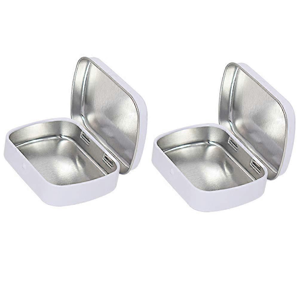 8Pcs Metal Hinged  Tin Box Containers Empty Portable Mini Storage Case Box With Lid White For Candies Pills