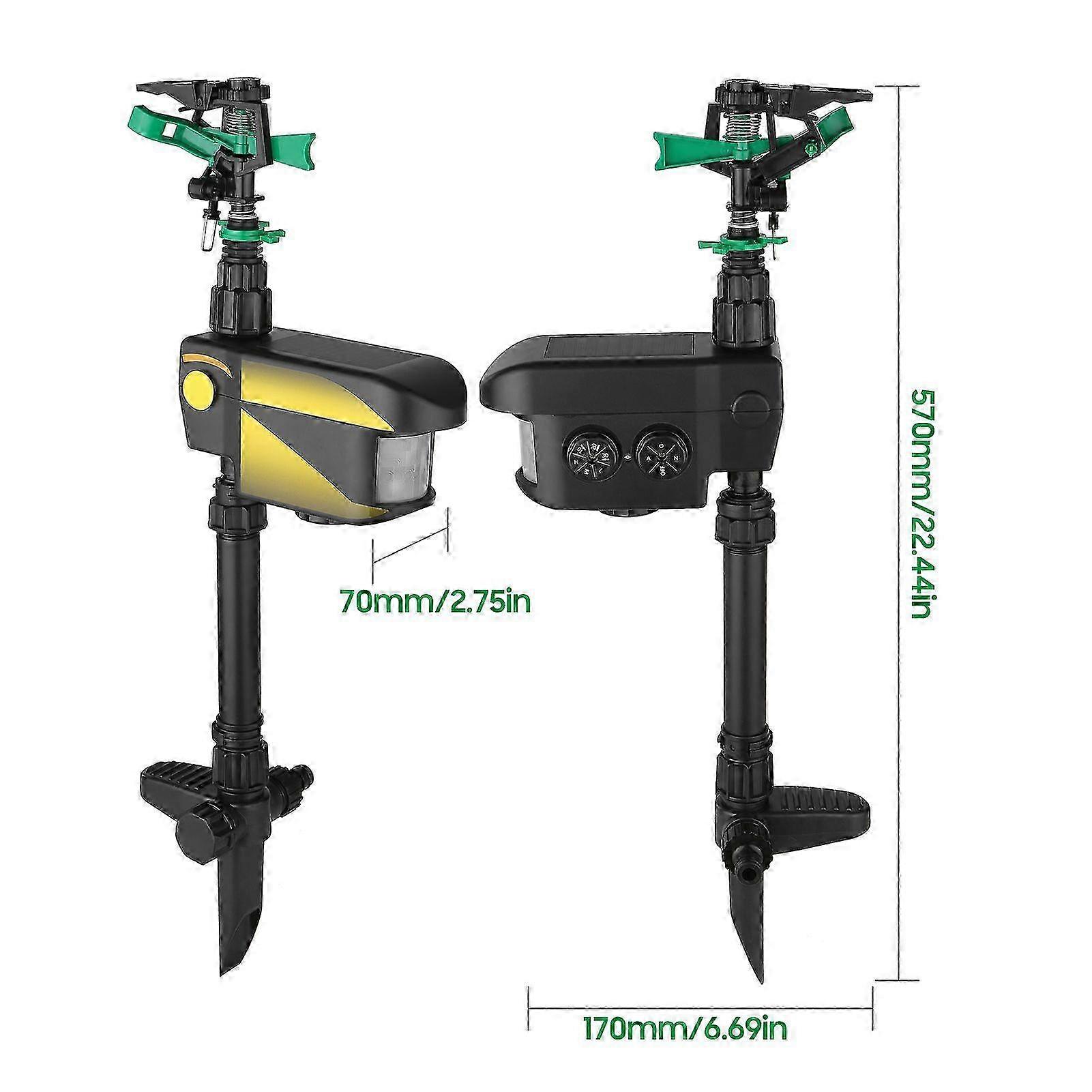 Solar Power Motion-Activated Sprinkler Animal Repeller with 3 Time Modes Adjustable Spray Angle & Sprinkle Distance for Garden Farm