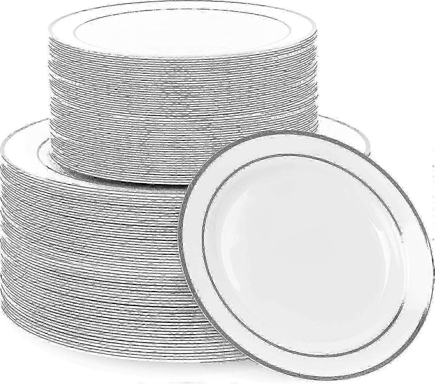 Unbreakable Multi-use Silver Rimmed Plastic Dinner & Dessert Party Plates