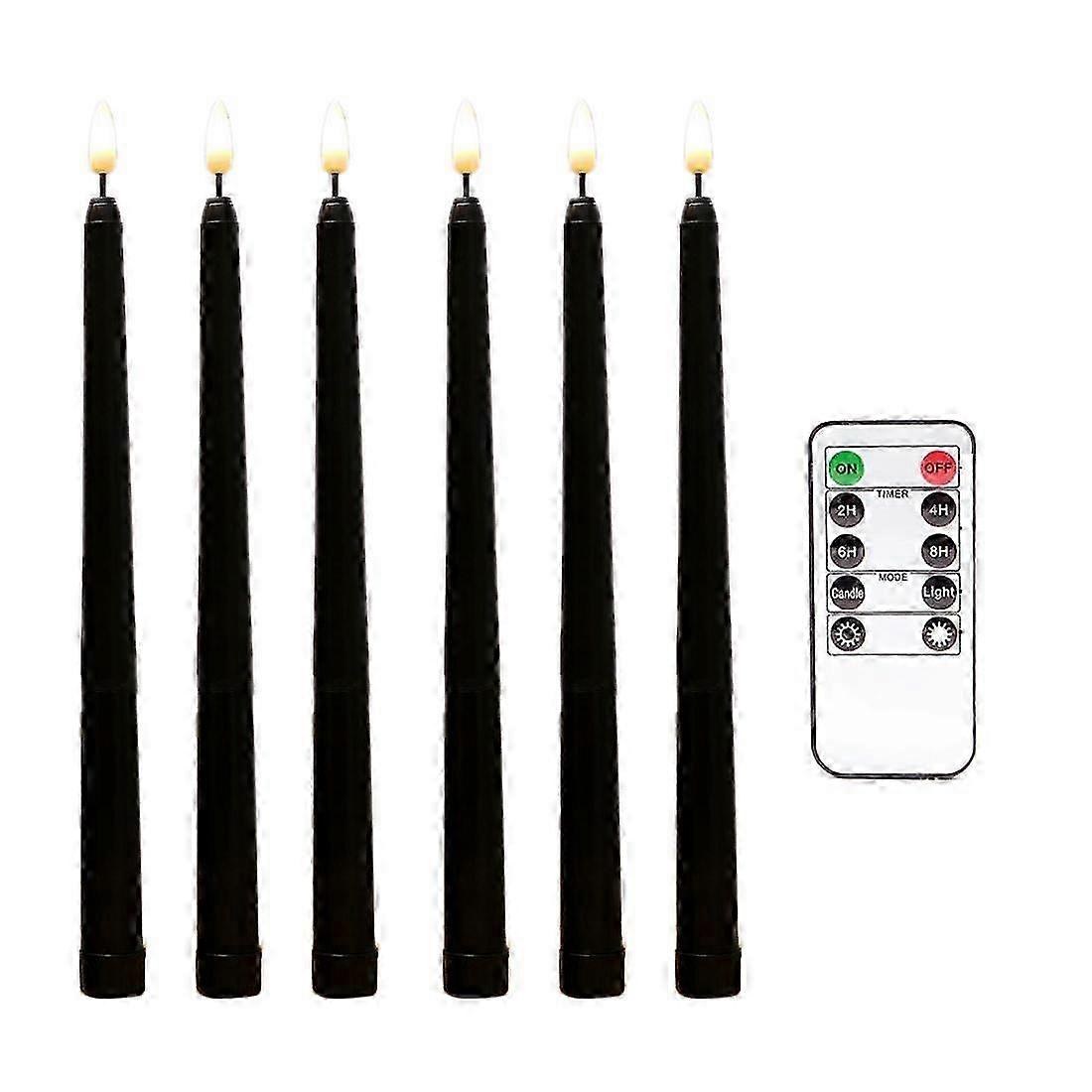 6Pcs Flameless Black Taper Candles Flickering with 10-Key Remote Timer, Battery Operated LED Candleblack SZRH