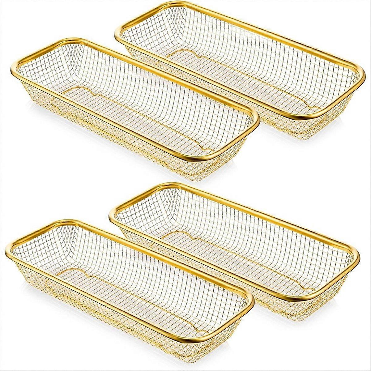 4 Pcs Gold Kitchen Drawer Organizer,Kitchen Drain Basket,Stackable Mesh Storage Baskets,for Holding 